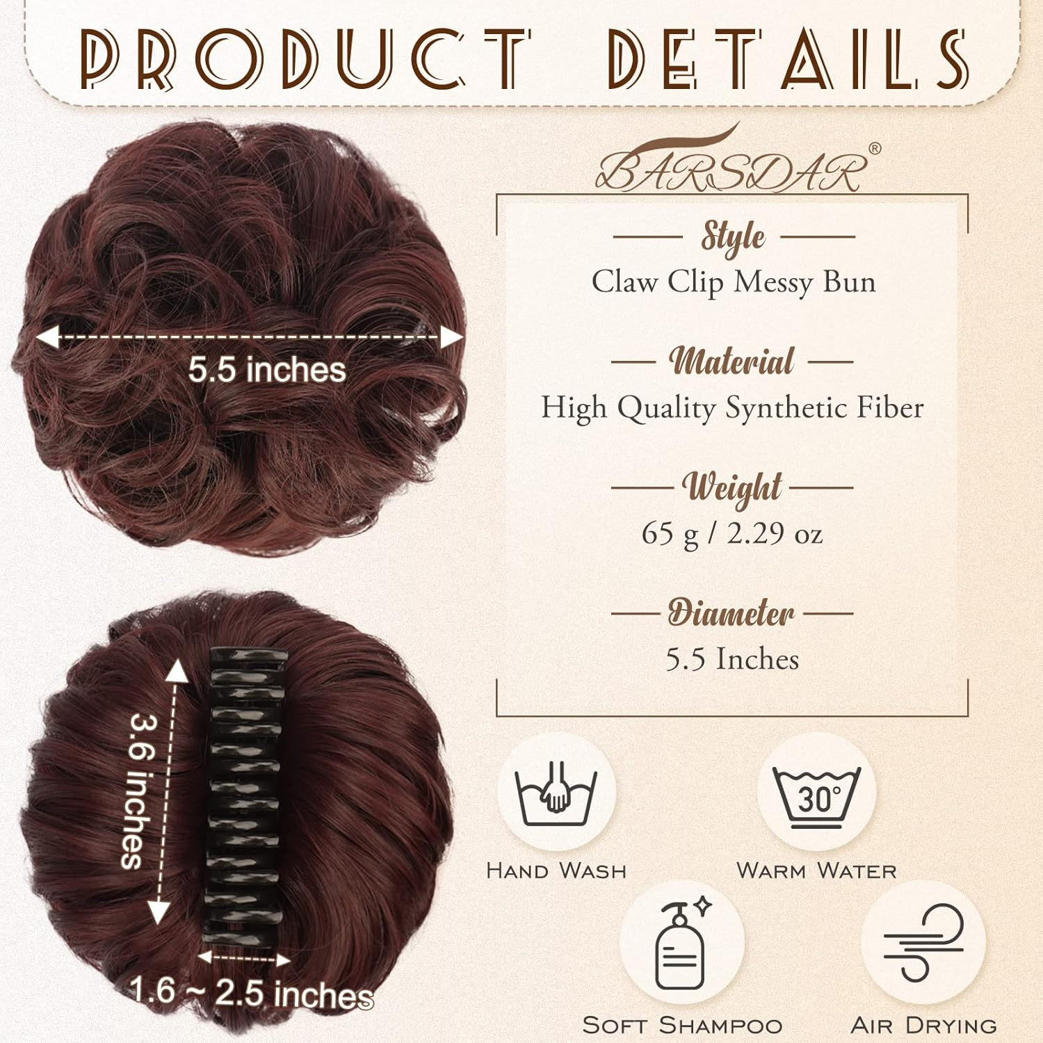 BARSDAR Claw Clip Messy Bun Hairpiece, Clip in Claw Hair Bobbles, Curly Synthetic Hair Bun, Hair Extension for Women, Ponytail Updo Donut Chignon image number 1