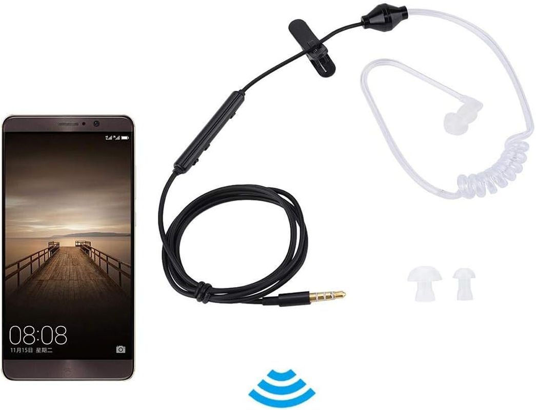 Cuifati Wired In-Ear Headsets Air Tube Security Earpiece with Microphone for Ios/Android, Durable Radiation Protection for Single Headphones (Black Line White Tube) image number 6