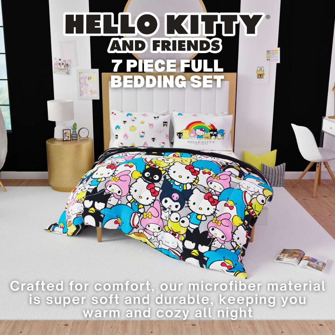 Franco Sanrio Hello Kitty & Friends Bedding 7 Piece Super Soft Comforter and Sheet Set with Sham, Full, (100% Official Licensed Product) Collectibles image number 4