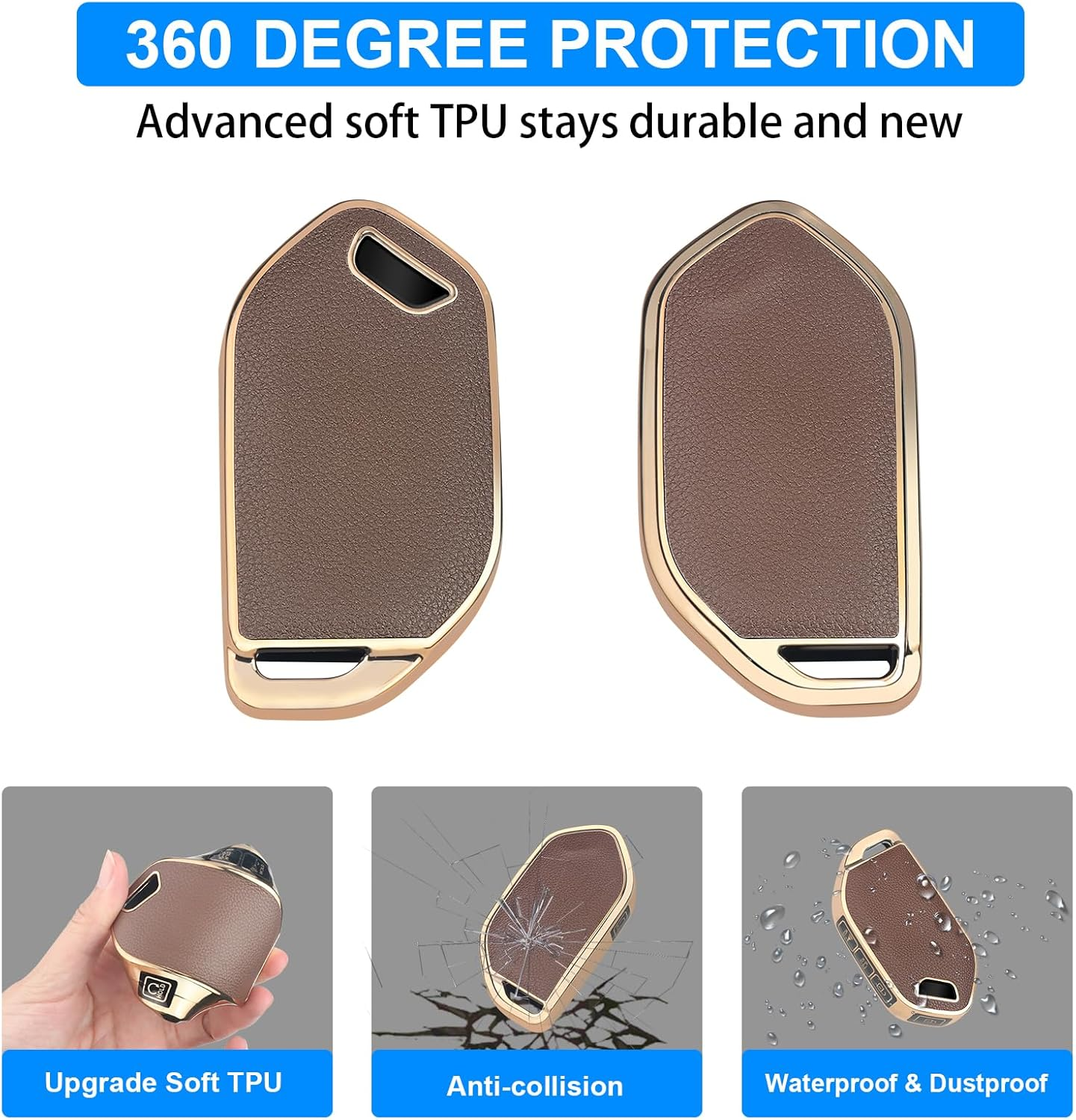 QBUC for Kia Key Fob Cover, Leather Texture Fits 2023-2025 Telluride Sorento Carnival K4 K5 Gt-Line Key Fob Case, Upper Leather + Soft TPU 360&deg;Car Key Protector with for Kia Accessories (Brown) - Black image number 5