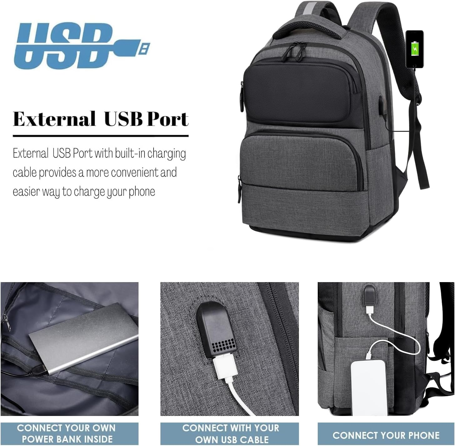 Laptop Backpack,Business Travel anti Theft Durable Laptops Backpack with USB Charging Port,Water Resistant College School Computer Bag for Women & Men Fits 15.6 Inch Laptop and Notebook image number 3