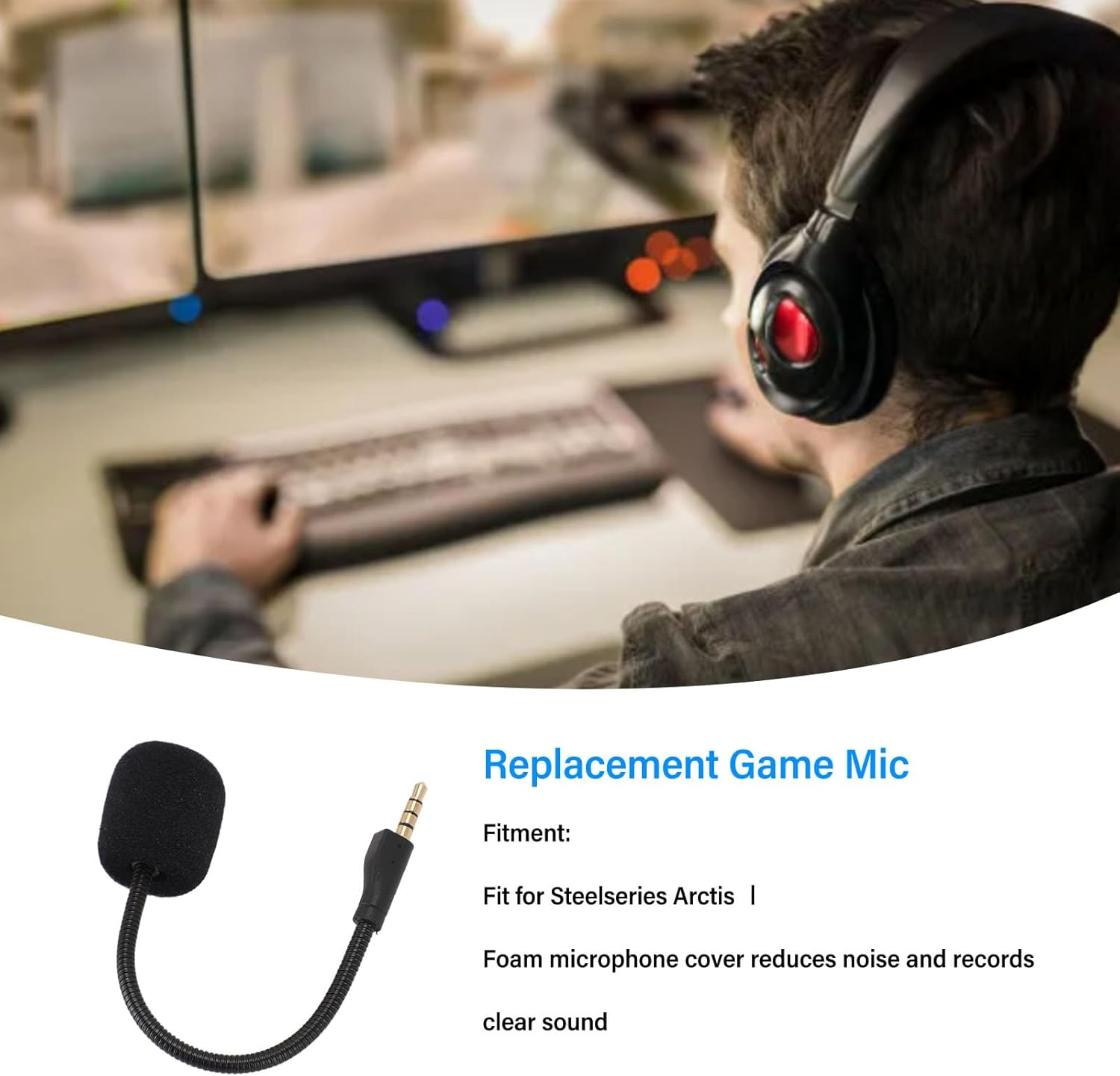 Replacement Game Mic for Arctis 1 Headphone, Noise Reduction Detachable 3.5Mm Microphone Boom with Foam for Arctis 1 Computer PC Gaming Headsets image number 3