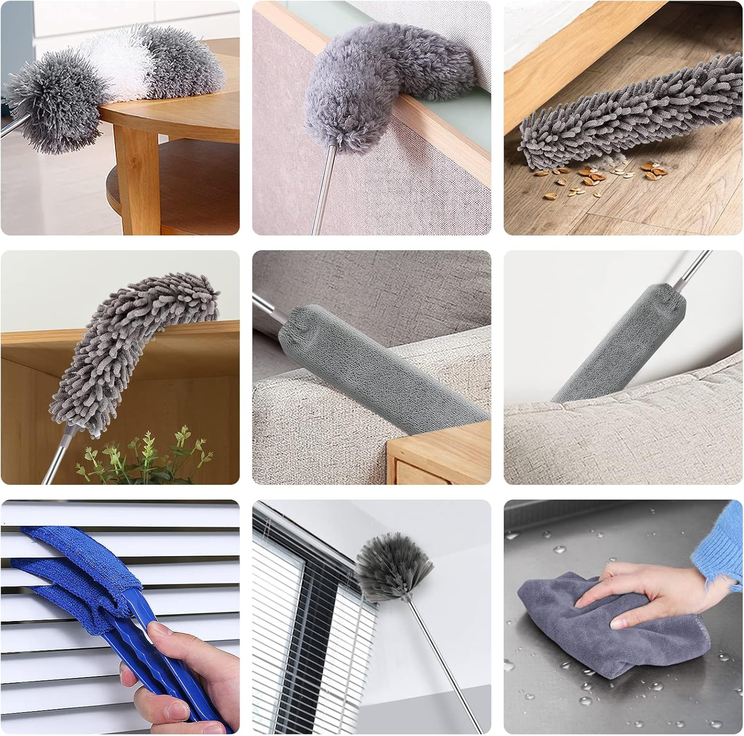 Microfiber Duster Kit (11PCS) - Washable Dusters with Extension Pole (30 to 100 In) for Cleaning Ceilings, Fans, Furniture image number 3