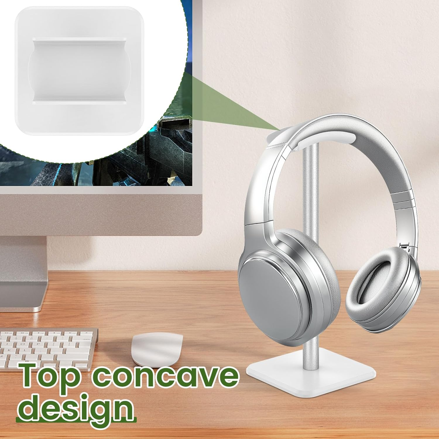 Hnvdkln Headphone Stand Detachable Headset Stand Universal Headphone Holder Space Saving Earphone Stand for Desk for Most Wired and Wireless Headphones (White) image number 4