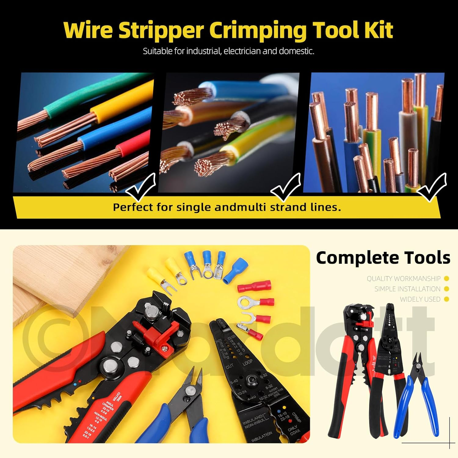103Pcs Wire Stripper Crimping Tool Kit Includes Auto Wire Stripper, Micro Wire Cutter, 6 in 1 Wire Stripper Tool, Insulated Electrical Wire Connectors Kit for Automotive Repair image number 1