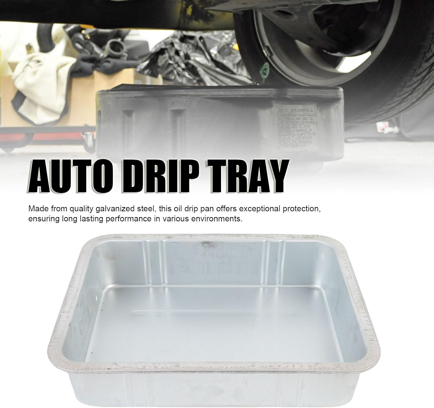 Steel Oil Drain Pan, Made from Galvanized Steel Steel Oil Drip Pan, Rustt Resistant Large Drip Tray Oil Catch Pan Replacement for Automotive and Motorcycle Maintenance (8L)