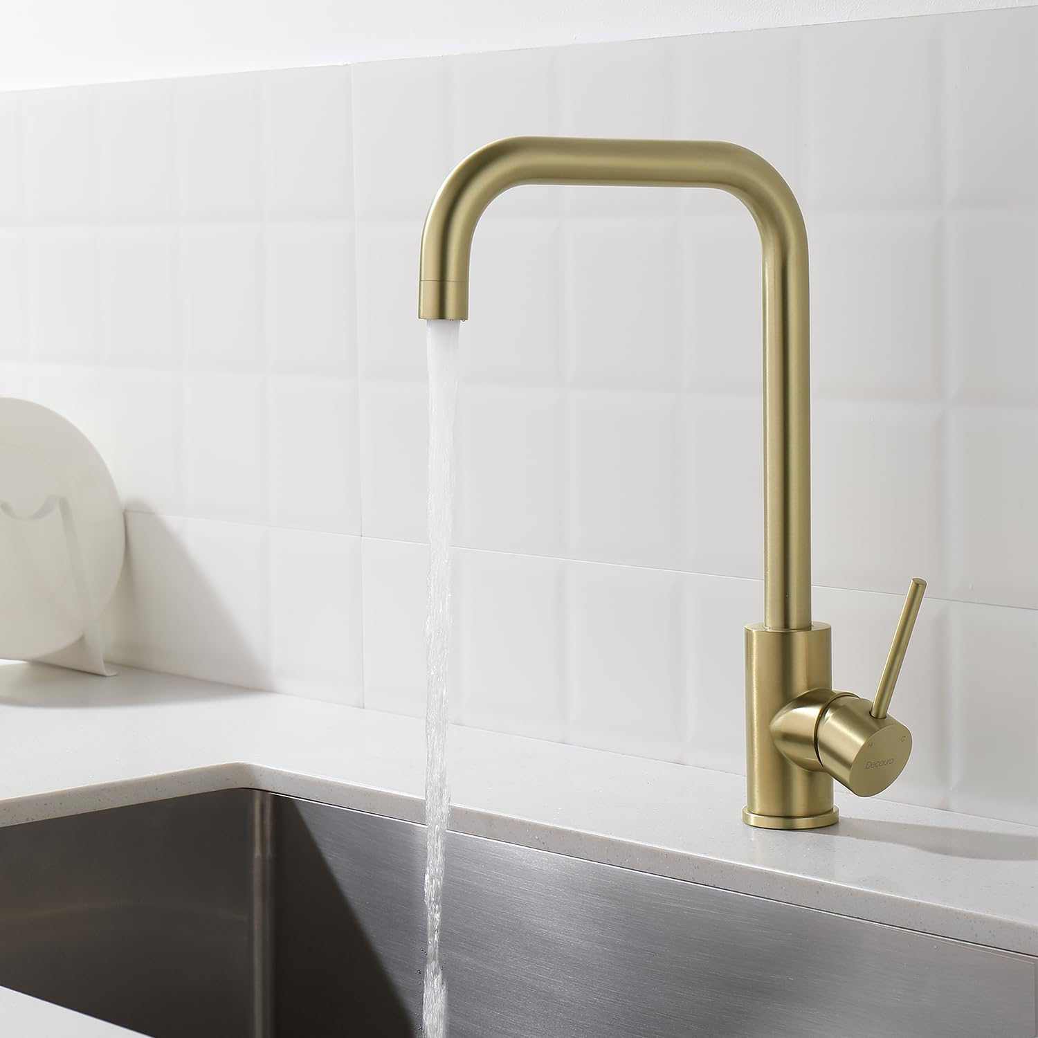 Decaura L-Spout Kitchen Mixer Tap Lead-Free Sink Faucet 360 Swivel Laundry Basin Taps (&lrm;Brushed Gold) - Brushed Nickel image number 2