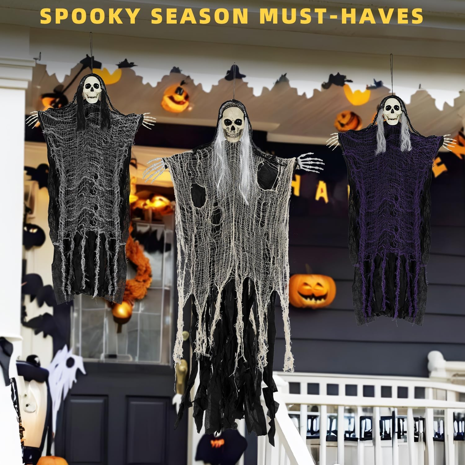 3PCS Halloween Skeleton Ghosts Decorations，Hanging Grim Reapers, Decorations Halloween Decorations Outdoor, Halloween Decorations，Horrible Halloween Decoration image number 4