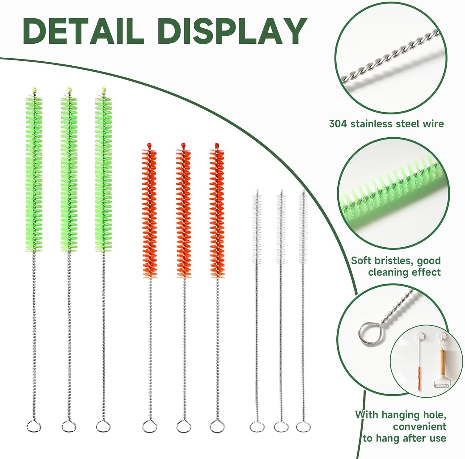Klexic Reusable Long Colored Straw Cleaner Brush Set 12" Bendable 9 Pack,Capable of Cleaning Various Metal, Silicone, Plastic, Bamboo,Glass Straws Tubes Diameters Ranging from 4-16Mm image number 1