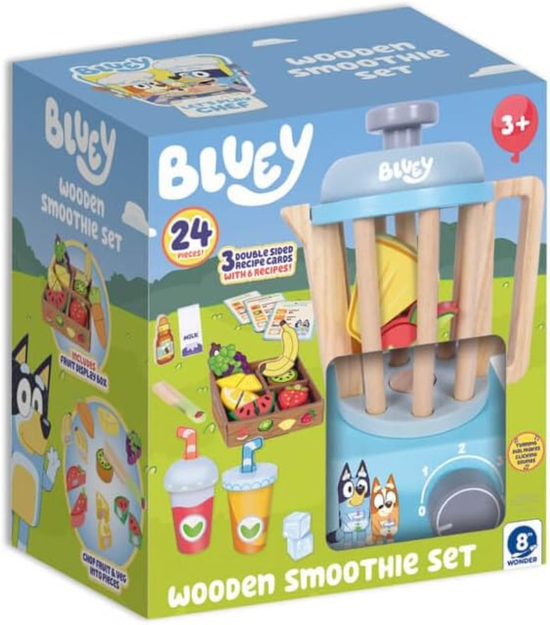 Bluey Wooden Smoothie Set &ndash; Pretend Play Blender & Fruit Accessories &ndash; Imaginative Kitchen Role Play Toy for Kids Ages 3+