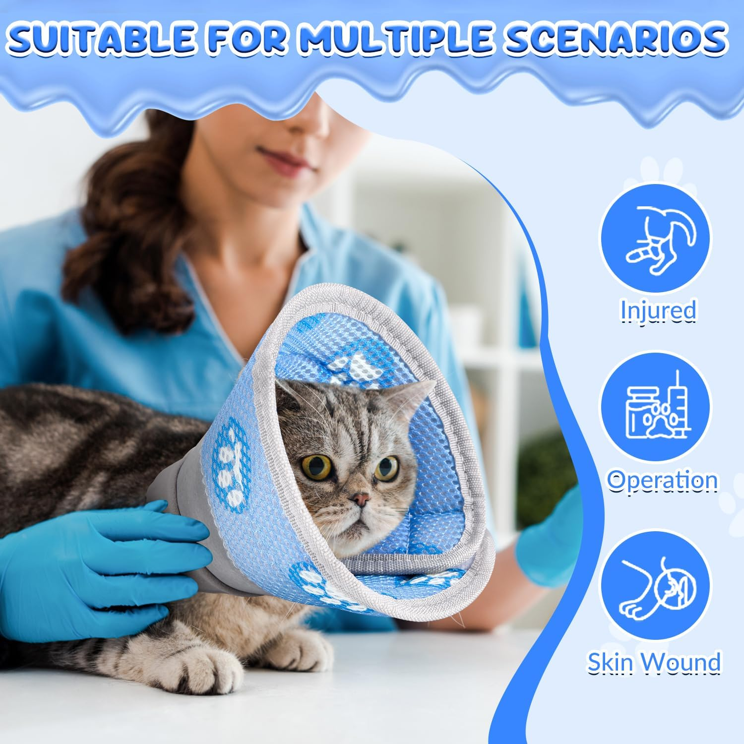 Slowton Cat Recovery Collar - Protective Adjustable Elizabethan Recovery Collars anti Licking Wounds Cute Comfortable Lightweight Pet Cone Collar for Cats Puppy Small Dogs Pets Animals after Surgery image number 3