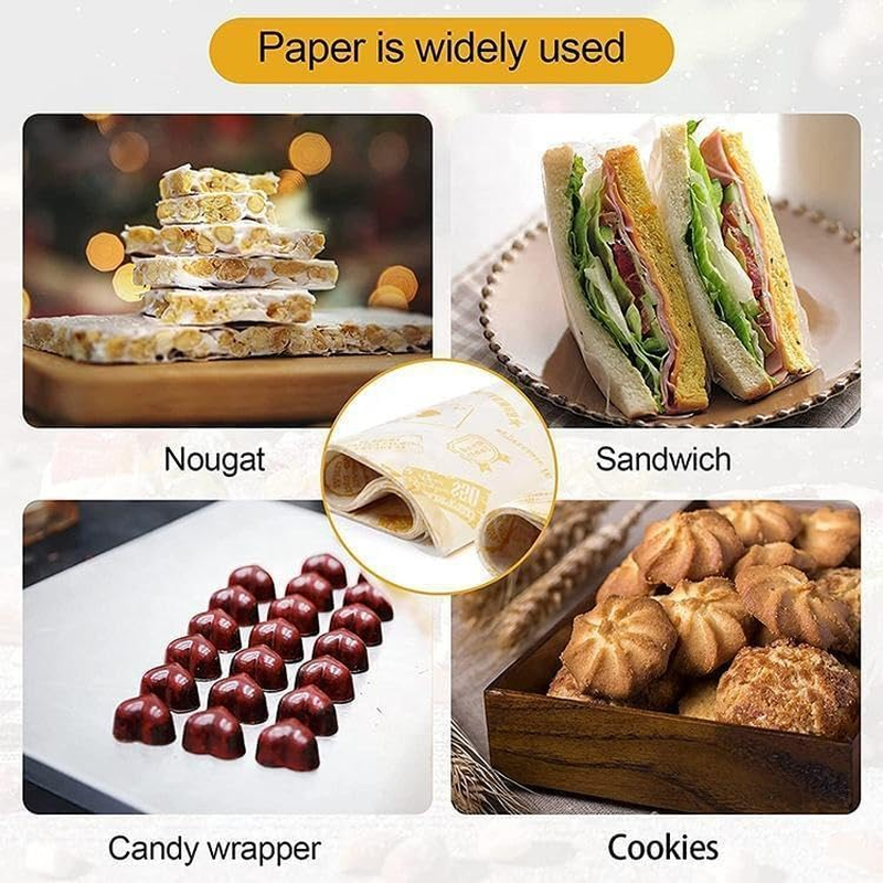 WADY 50 Sheets Food Grade Wrap Paper, Wax Paper Sheets for Food, Food Grade Wrap Paper Greaseproof Sandwich Wrap Paper, Baking Wrapping Paper Deli Paper,For Sweets Cakes Cheese Baking (Style Stamp) image number 5