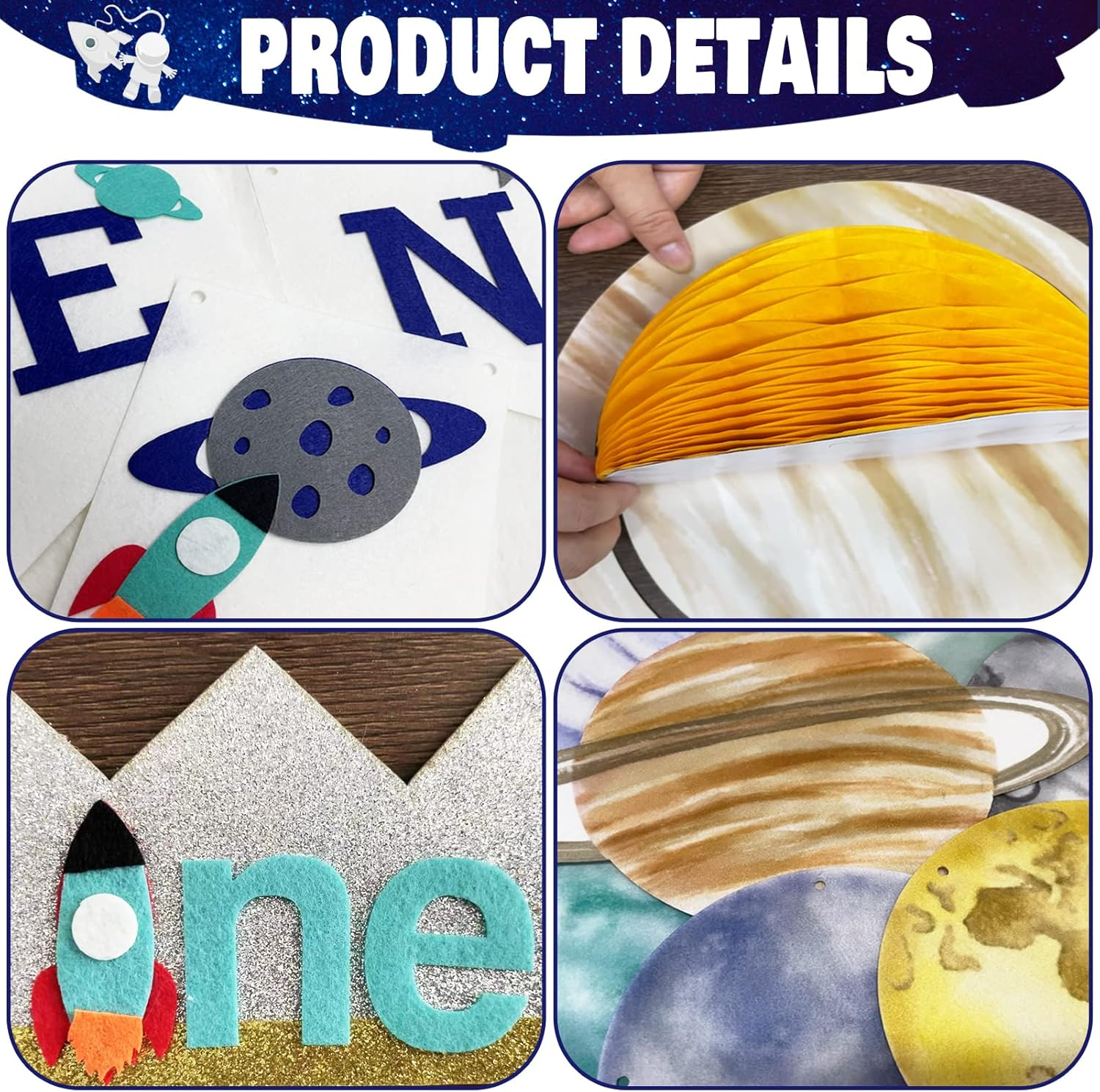 First Trip around the Sun Birthday Party Decoration Pack,1St Baby Shower Birthday Party Supplies(Including Banner, Star Garland, High Chair ONE Banner, Cake Toppers, Latex and Foil Balloons, Felt Hat) image number 3