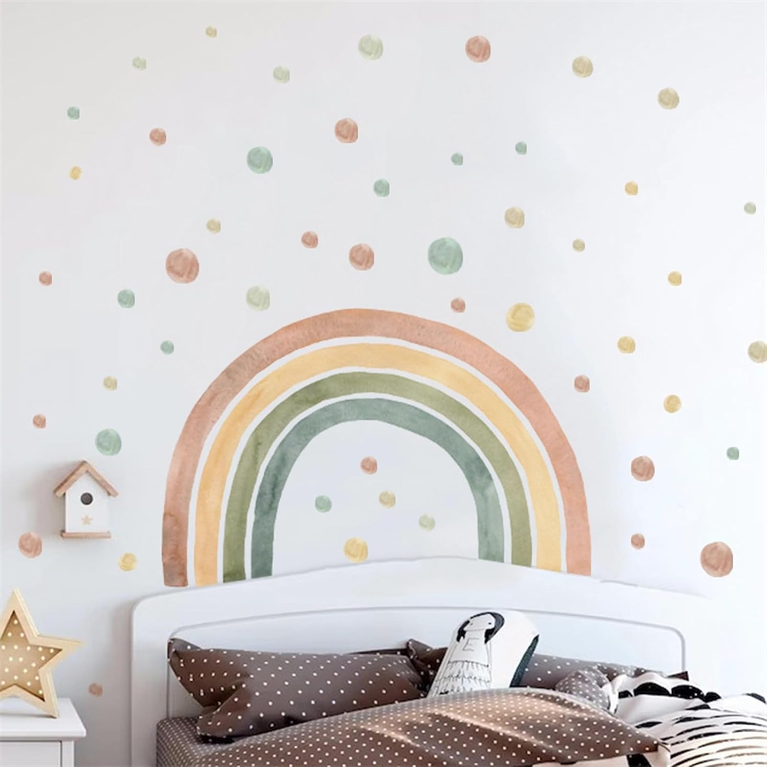 59 X 45 Inch Colorful Rainbow Wall Stickers, Sacinora Large Rainbow Polka Dots DIY Wall Decals Removable Vinyl Peel and Stick for Kids Baby Nursery Bedroom Playroom Preschool Toddler Room Art Decor - Colorful image number 2