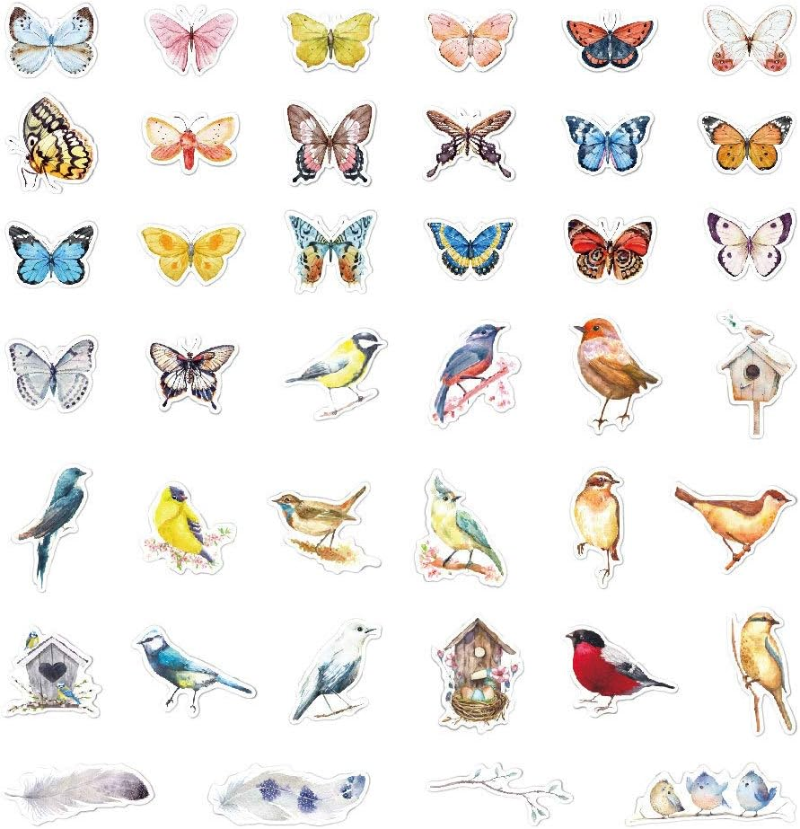 Cute Planner Stickers 80 Pcs, Mini Aesthetic Butterfly Birds Plant Sticker, Trendy Decals for Water Bottles, Phone Cases, Laptops, Calendars, Scrapbook, Bullet Journal, Album (Butterfly Bird Plant Style)