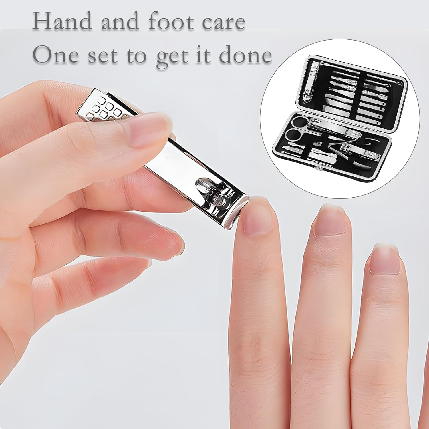 Manicure Set, 16 Pcs Stainless Steel Pedicure Kit Professional Nail Clippers Manicure Kit Personal Nail Care Kit with Pattern Leather Black Travel Case, Portable Grooming Kit for Men and Women image number 2