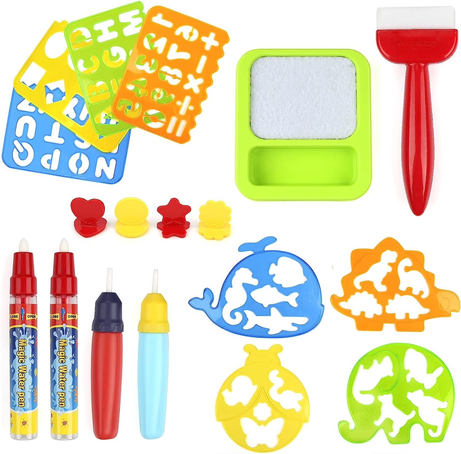 Coolplay Water Drawing Pen Set for Kids - Painting Supplies with Brushes, Template Set for Doodle Mats and Books - Boys and Girls image number 1