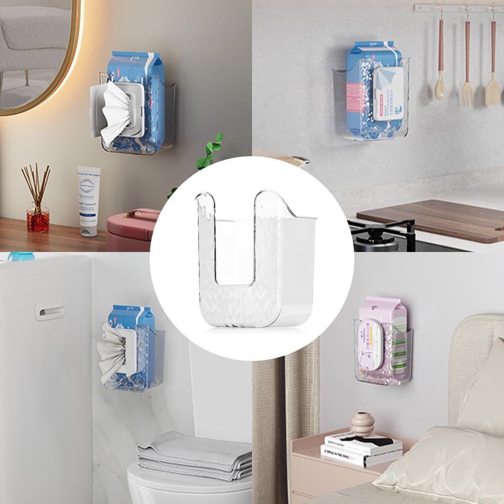 1PCS Kitchen Wipes Storage Box Wall Mount,Wipes Wall Holder,Refillable Wipes Container, Tissue Wipes Wall Holder for Bathroom Kitchen, Toilet Bathroom Wipes Holder (White) - White image number 6