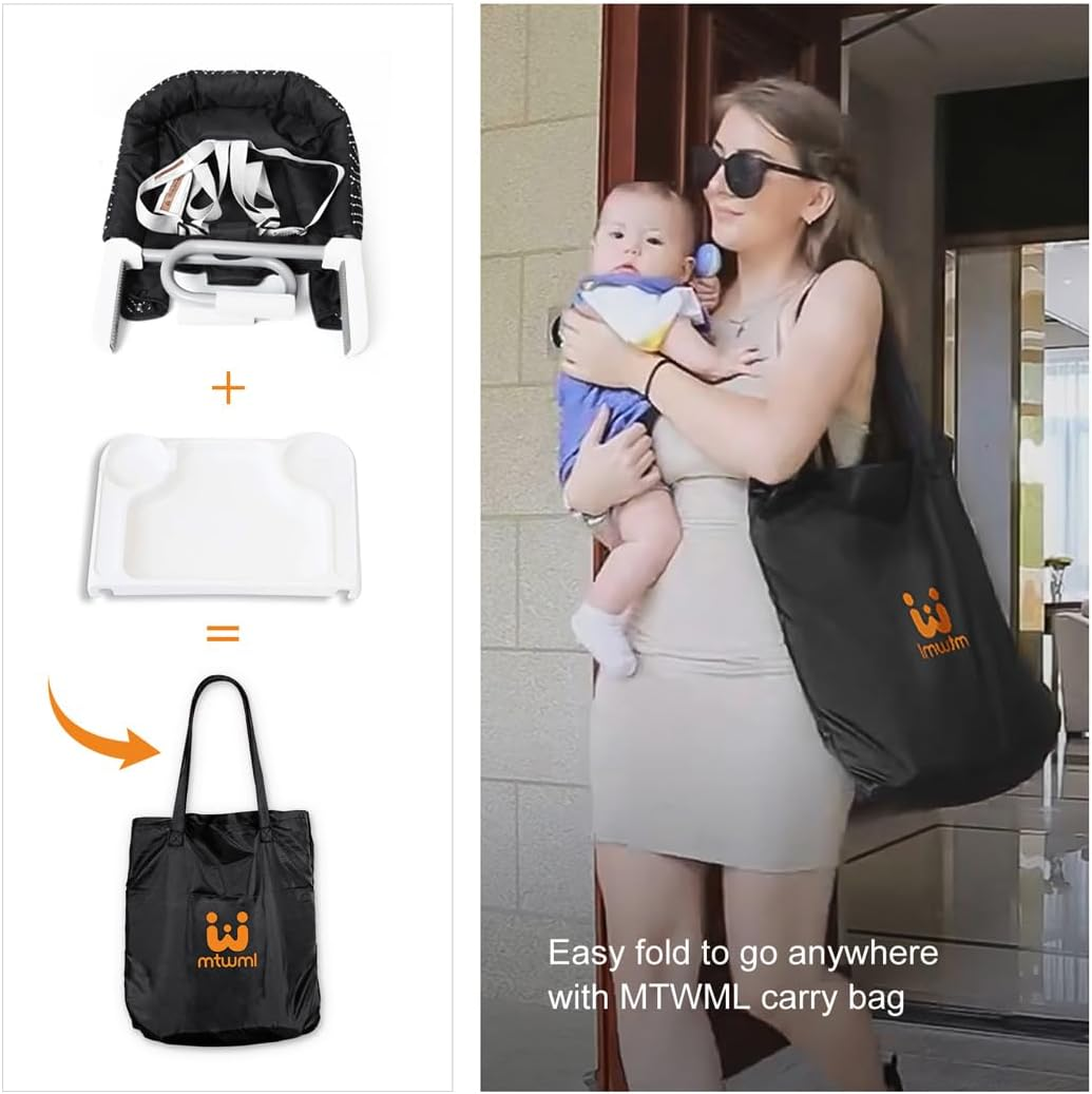 MTWML Hook on High Chair with Tray,Portable Baby High Chair That Attaches to Table,Clip on Fast Table High Chair for Babies and Toddlers.Baby Feeding Seat for Dining Table and Counter(Stripe-Black) image number 2