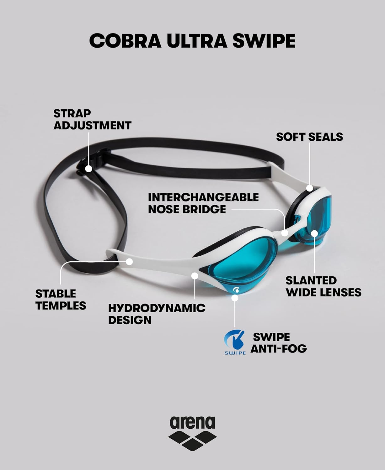 Arena Unisex Cobra Ultra Swipe Racing Swim Goggles for Men & Women Anti-Fog Technology Dual Strap, Mirror/Non-Mirror Lens image number 3