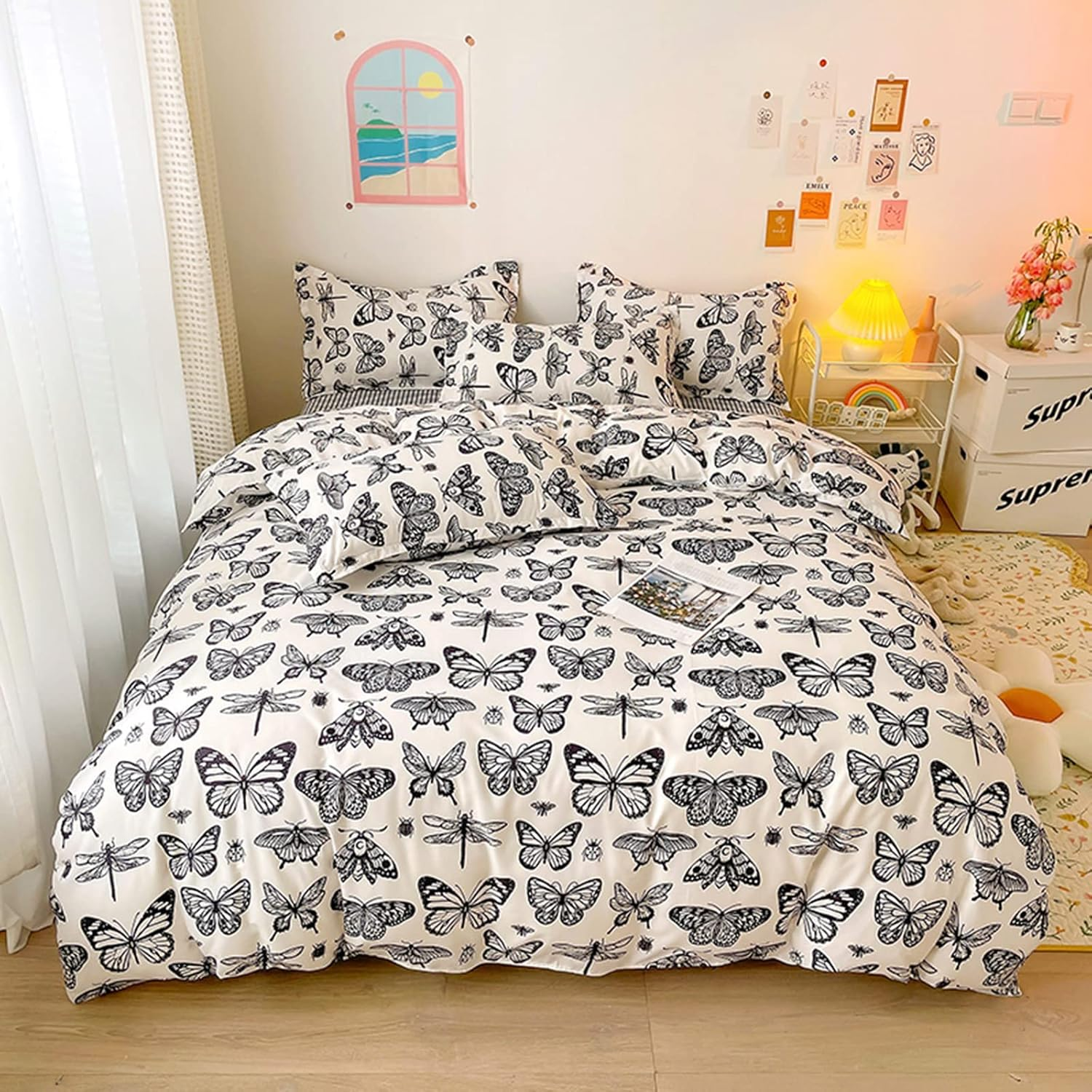 Lunoroey Checkered Duvet Cover Set King Size Black and White Checkerboard Plaid Grid Quilt Cover Geometric Microfiber Soft Bedding Set (1 Duvet Cover and 2 Pillowcases)