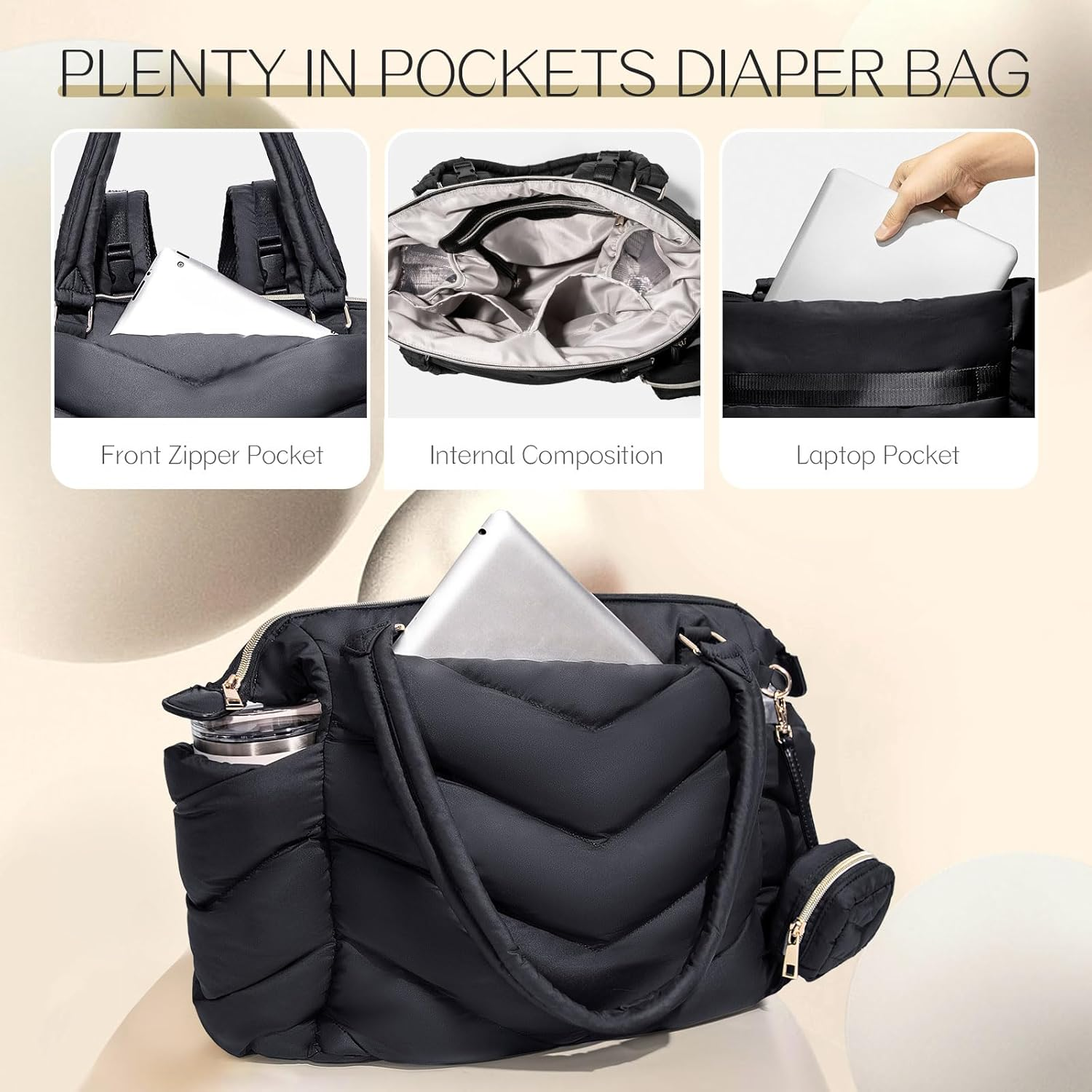 ILCOLPO Diaper Bag Tote with Pacifier Case, Lightweight Travel Diaper Bag Backpack with 10 Pockets - Apricot image number 5