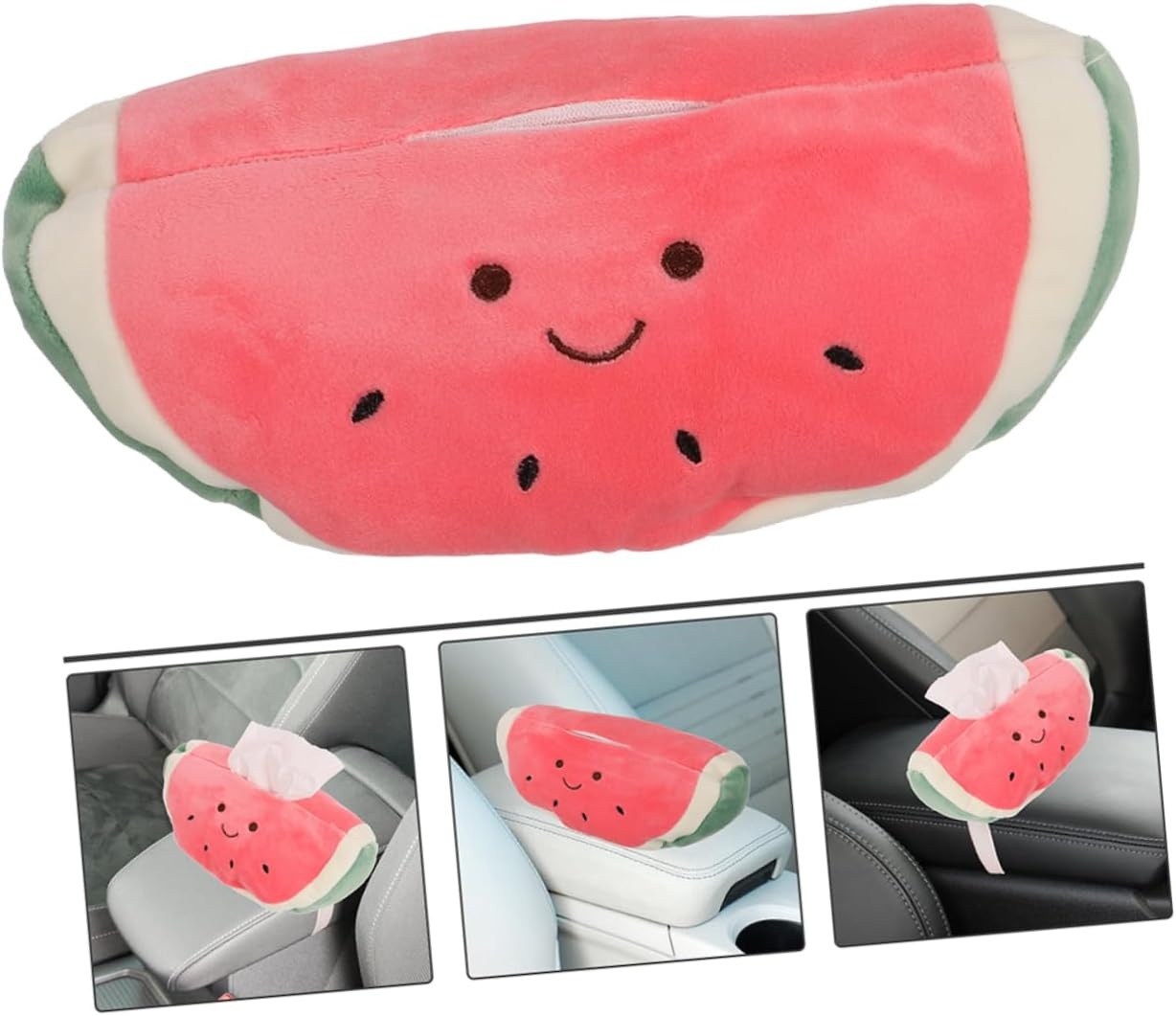 2Pcs Cute Watermelon Car Tissue Box Holder Soft Plush Pocket Tissue Holder for Vehicle Interior and Home Use Car Accessories image number 1