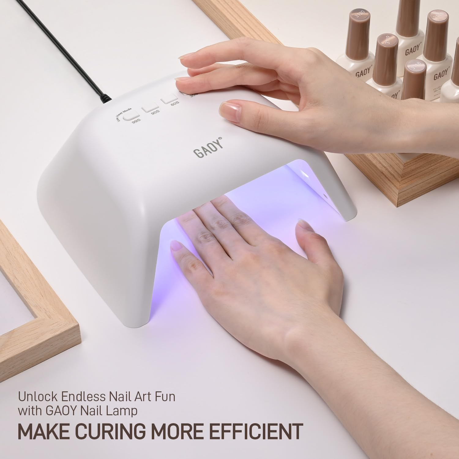 GAOY UV Nail Lamp, Fast Curing UV Light for Gel Nails with Automatic Infrared Sensor and 4 Timers, Professional Salon or Manicure Art at Home, White image number 5