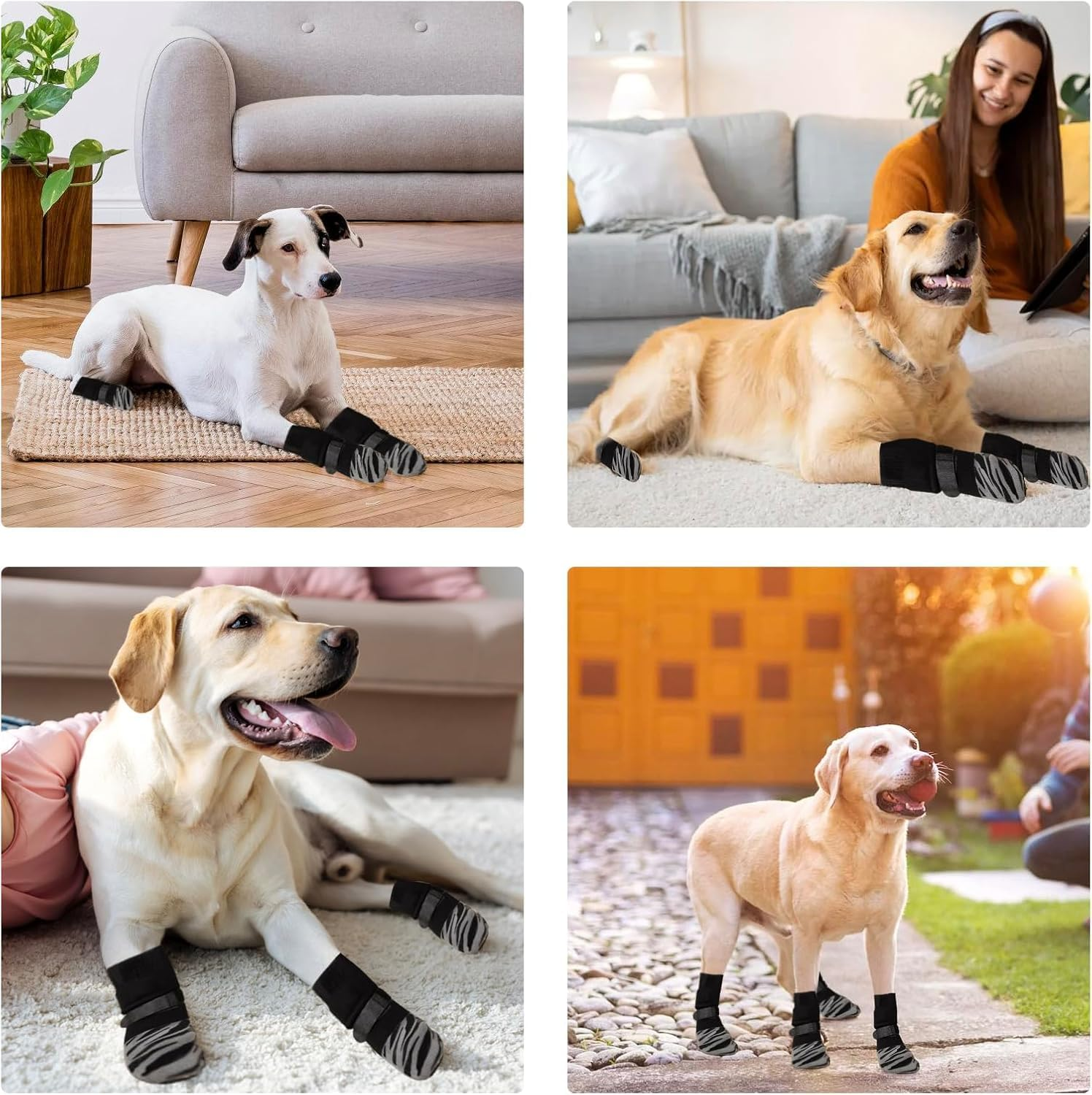 Anti Slip Dog Grip Sock with Adjustable Strap, 4Pcs Anti-Slip Dog Socks,Anti-Slip Dog Sock Dog Paw Protector Grip Sock,Non Slip Dog Sock anti Slip Paw Protectors Dog Sock,Anti Slip Dog Sock,M Size - Black, M Size image number 1