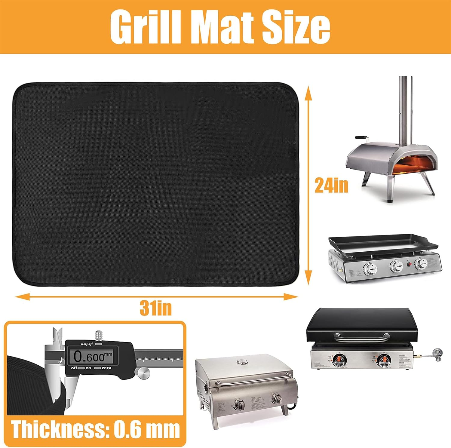 Amerbro 24X31In Heat Resistant Grill Mats for Outdoor Grill to Protect Your Prep Table and Outdoor Grill Table - Fire Proof & Water Proof & Oil Proof BBQ Mat - Black (0.6Mm) image number 4