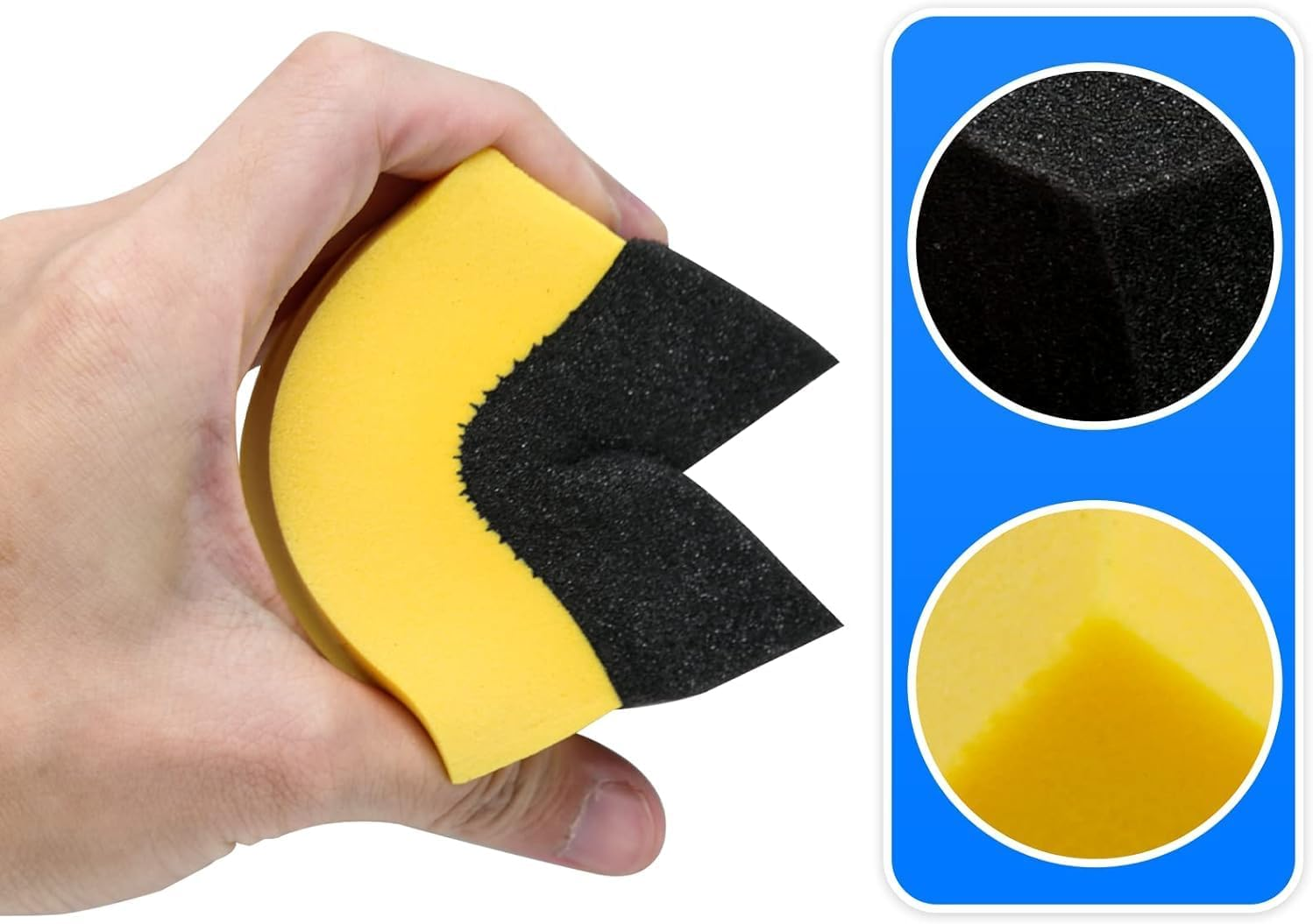 Reusable Tire Shine Applicator Pads - Soft and Absorbent Sponge for Multi-Use Cleaning - Durable Design, Compatible with Cars, Vehicles, and Household Cleaning - 6 Pcs - Black and Yellow-Haheihei