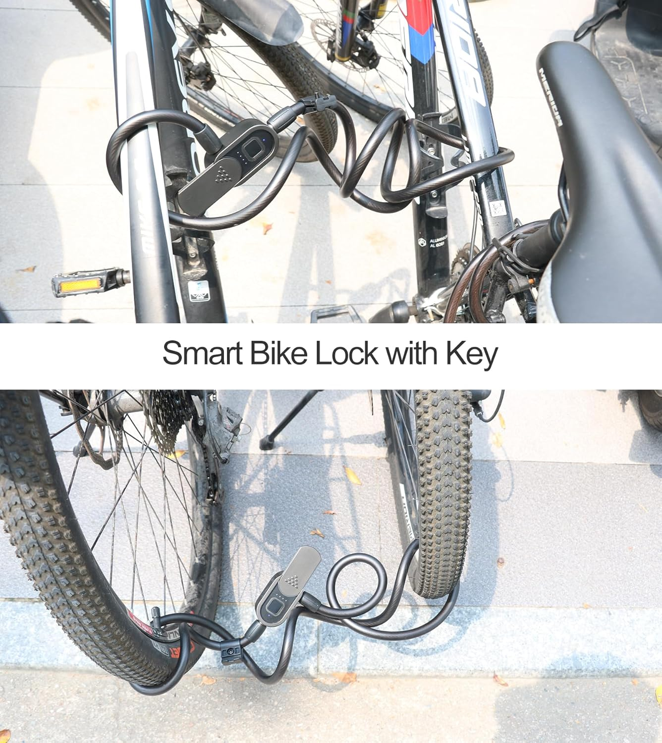Fingerprint Cable Lock with Key Waterproof Bicycle Lock Elinksmart 150Cm Steel Cable Lock for Bike Scooter Motorcycle Door Fence Gate Phone App and Ios Watch Unlock USB C Charging image number 2