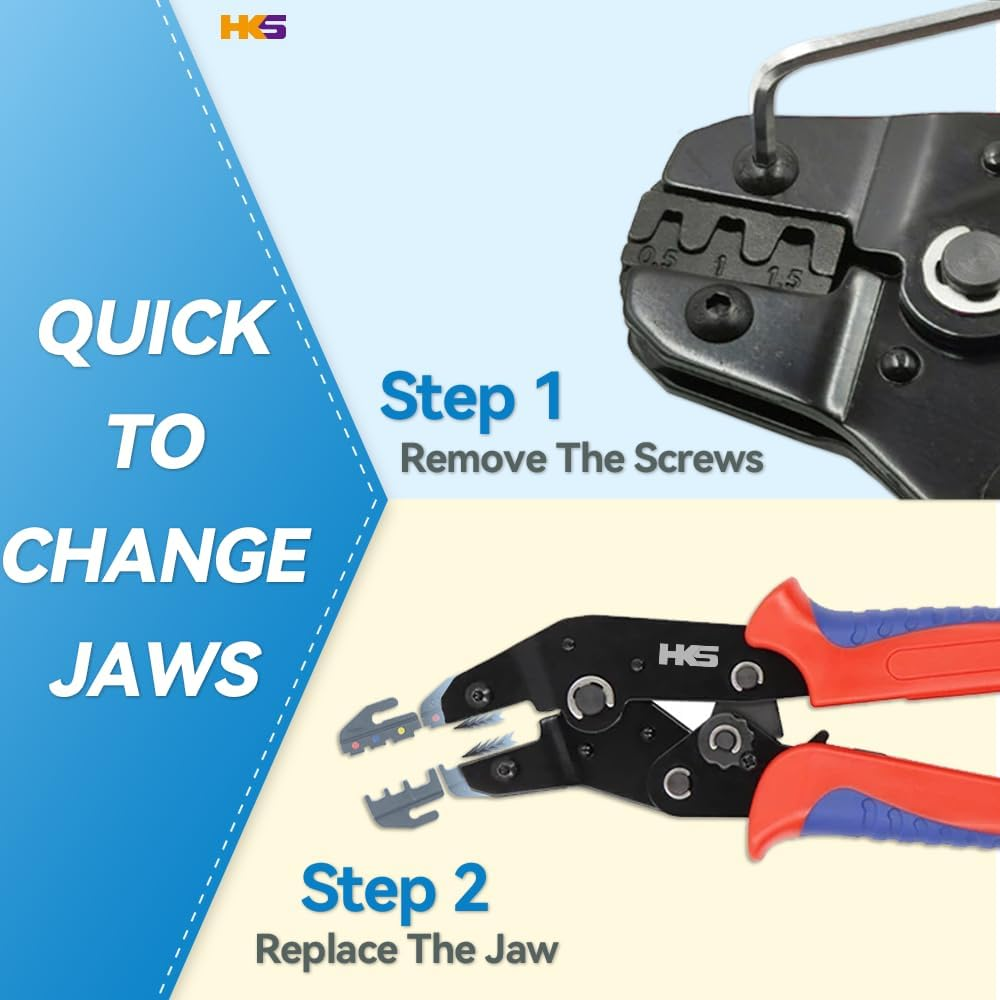 Aucent Crimping Tool Kit Crimper Set with 9 Jaws 23-5 AWG for Dupont JST Open Barrel Pins,Insulated and Non-Insulated Terminal/Butt,Coax RF MC4 Connector,Wire Ferrule,End Sleeve (1 Crimper 9 Jaws Set) image number 1