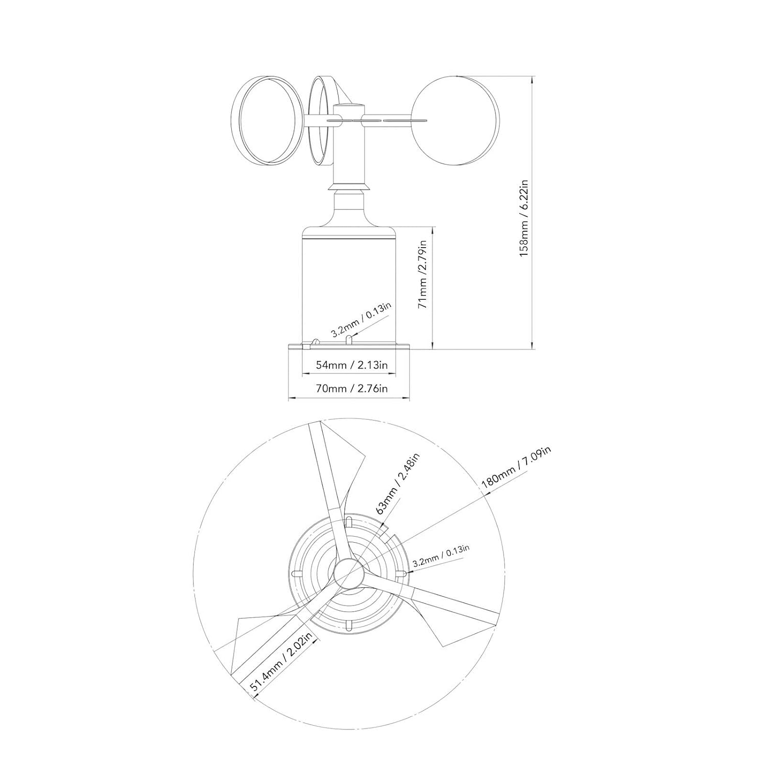 TOPINCN Wind Speed Sensor, IP64 Weatherproof, DC9 30V High Accuracy 3 Cups Anemomete, Wind Measurement Suitable for Greenhouses, Weather Stations, Industrial and Agricultural Environments image number 6