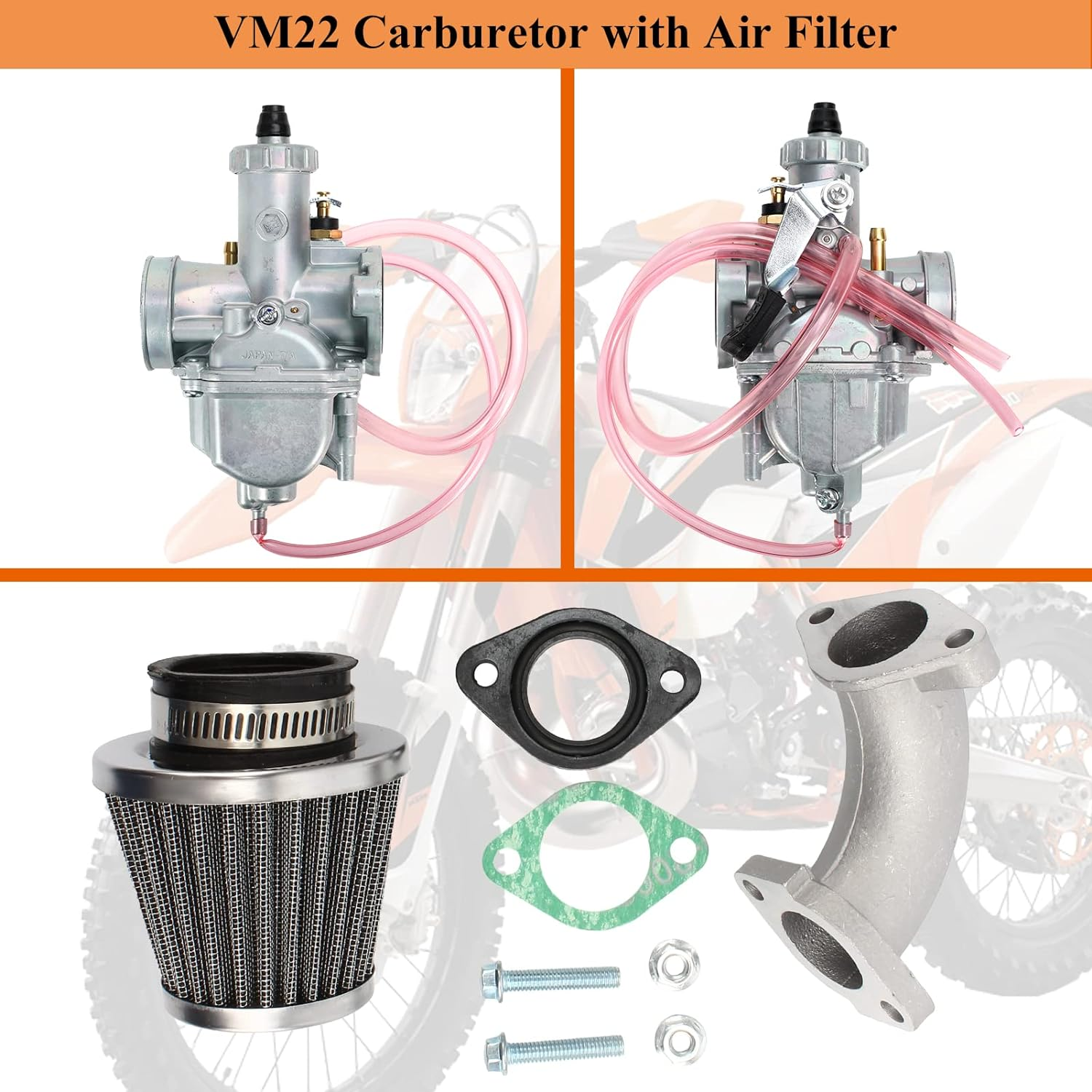 VM22 26Mm Carb with Air Filter Intake Pipe Compatible with CRF70 XR50 DB17 RFZ DBX1 RFX150 SSR 125 110Cc 150Cc 212Cc Enduro Bike Go Kart Pit Bike ATV Motorcycle image number 4