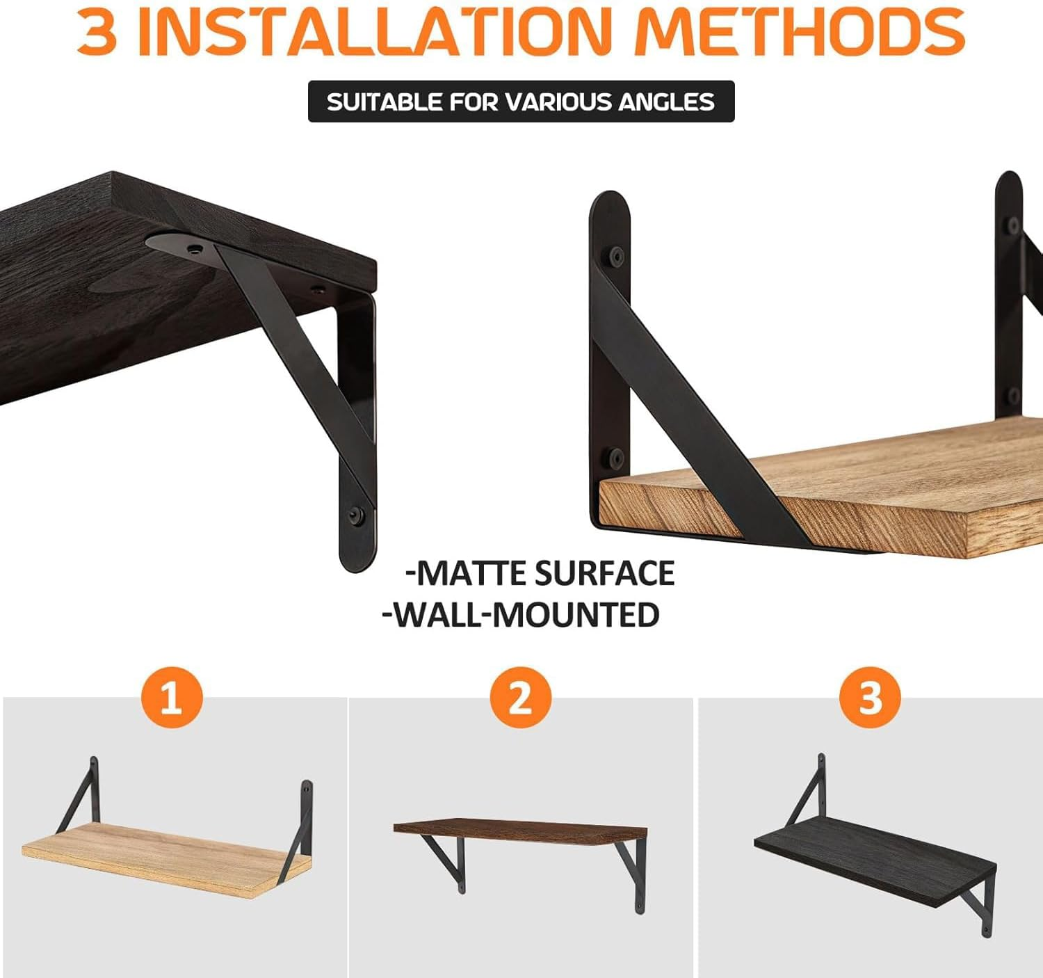 Floating Wall Shelves for Bedroom Decor Home Decor, Wall Storage, Book Shelf, Wall Mounted Rustic Wood Shelf for Books,Plants (Black, 4 Pack) - Black -4 Pack image number 3