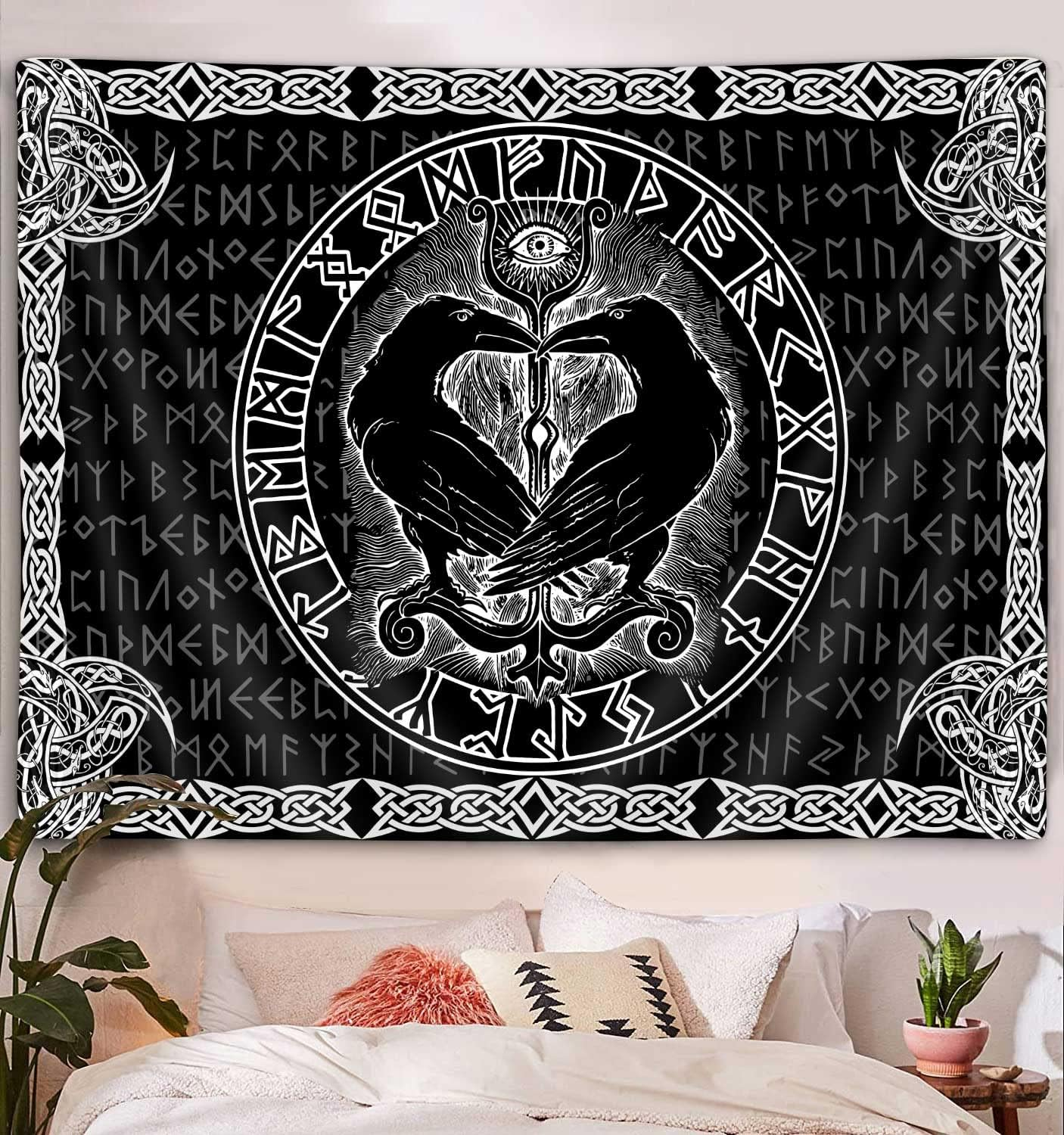 Viking Raven Decor Tapestry, Retro Viking Norse Greek Mythology Celtic Tapestry Wall Hanging for Men Bedroom, Vintage Renaissance Gothic Tapestries Poster Blanket Dorm Home Decor Gifts (60X40) image number 3