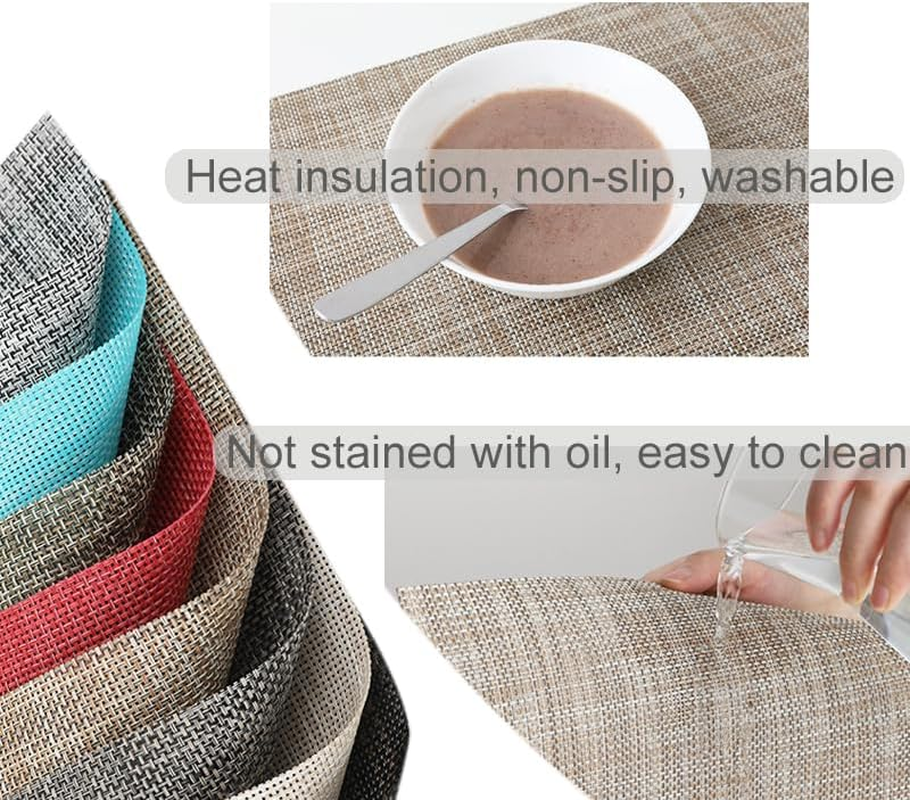 Aoozleny Heat Resistant Placemats Set of 6 &ndash; Waterproof Wipeable Dining Place Mats PVC Woven Coaster Anti-Mildew Placemat Western Placemat Insulated Table Mat (Red)