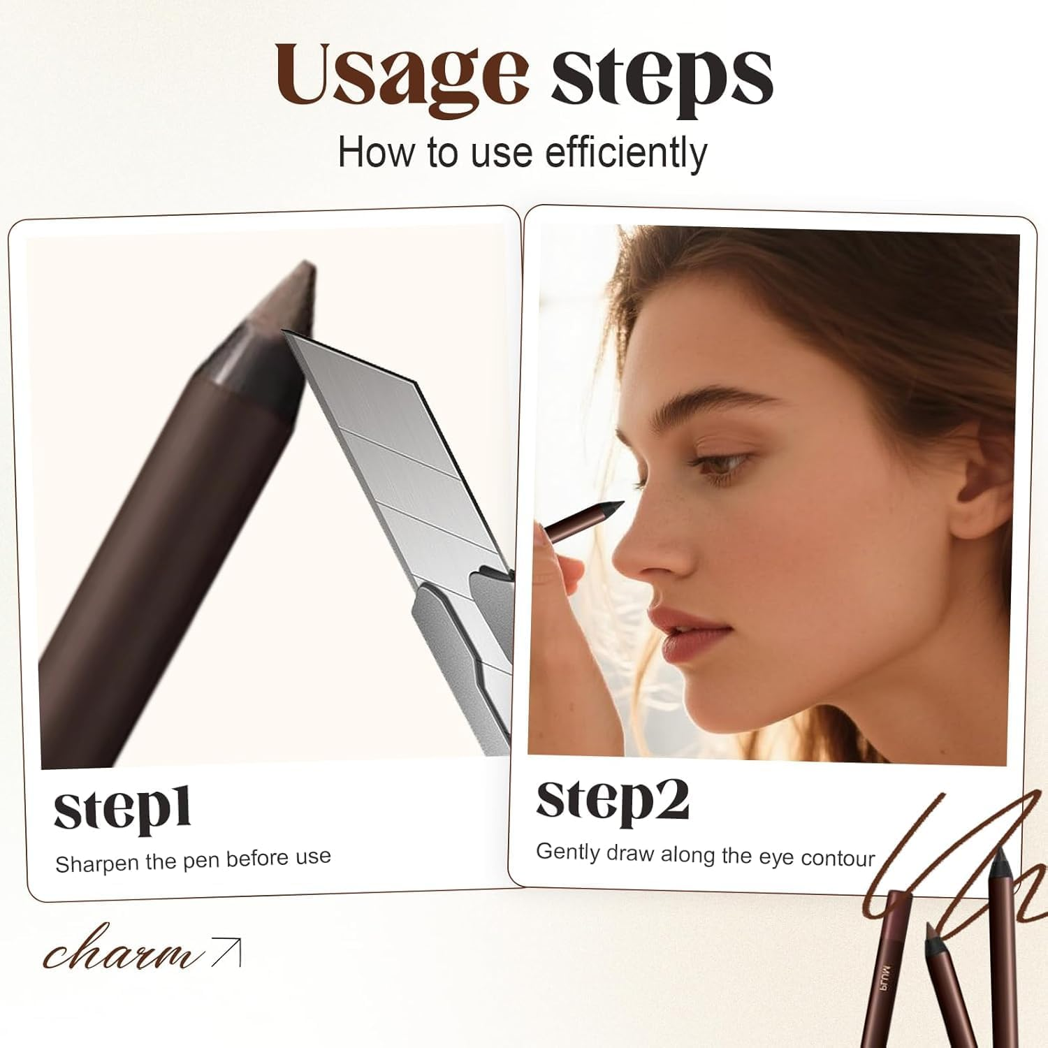 24 HR Waterproof Eyeliner Pencil Duo &ndash; 2-In-1 Sharpenable Eye Liner & Eyebrow Pencil, Smudge-Proof, Long-Lasting, Fading, Smooth Application for Easy Coloring .Waterproof & Sweatproof (Plum) image number 2