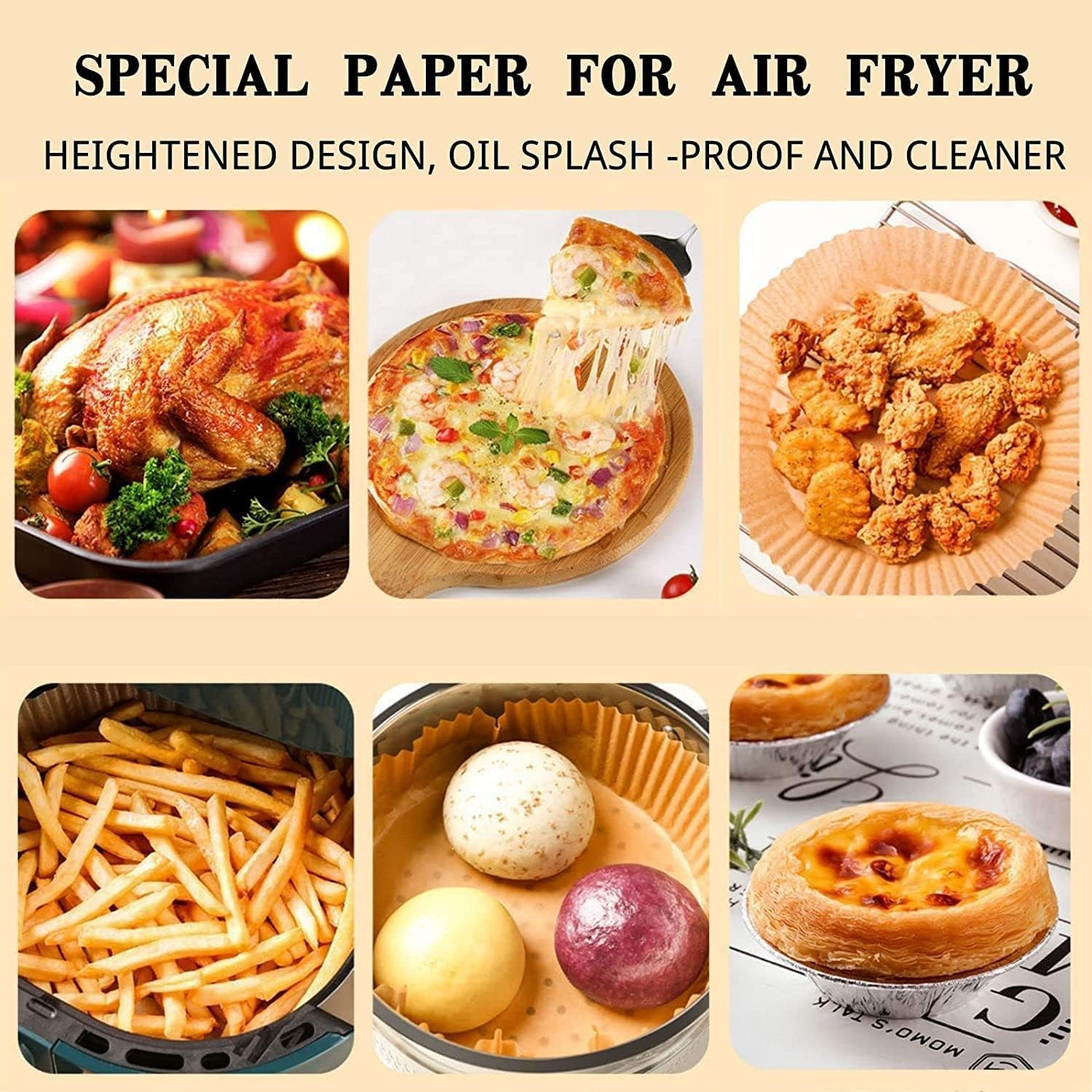 Mumoo Bear Air Fryer Disposable Paper Liners round [100 Pack], 6.3Inch Air Fryer Parchment Paper Liner, Non-Stick Air Fryer Paper Pads Oil Resistant, Waterproof, Food Grade Baking Paper for Microwave image number 1