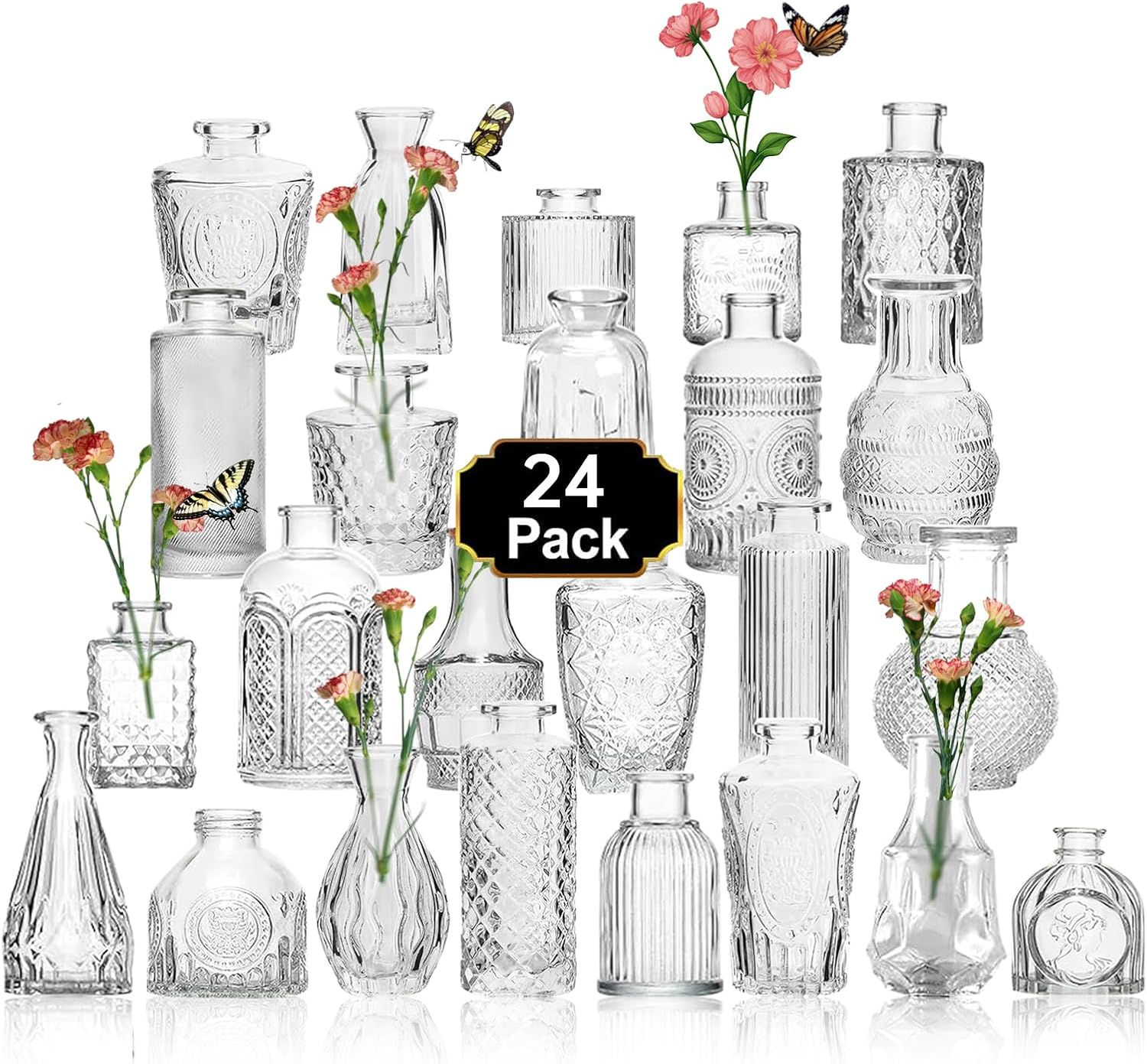 Set of 24 Glass Bud Vases, Small Vases for Flowers, Clear Centerpieces for Rustic Wedding, Room Office Table Decor image number 2
