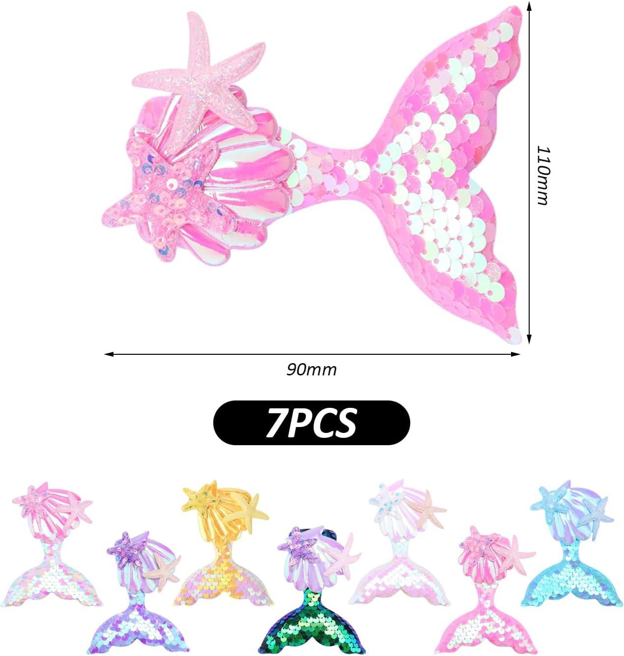 7 Pieces Colourful Fishtail Sequins Hairpin, Simple and Sweet, Fashionable Headpiece for Girls, Creative Beach Shiny Hairpin, Hairstyle Decoration image number 4