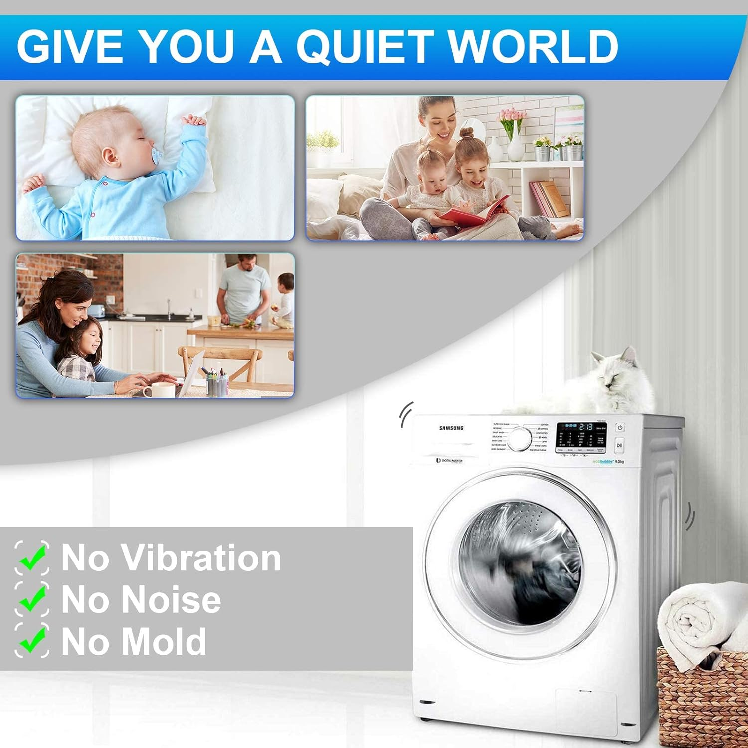 4Pcs anti Vibration Pads for Washing Machine,Shock and Noise Cancelling Washing Machine Support, Protects Laundry Room Floor, anti Walk and Slip, Black image number 1