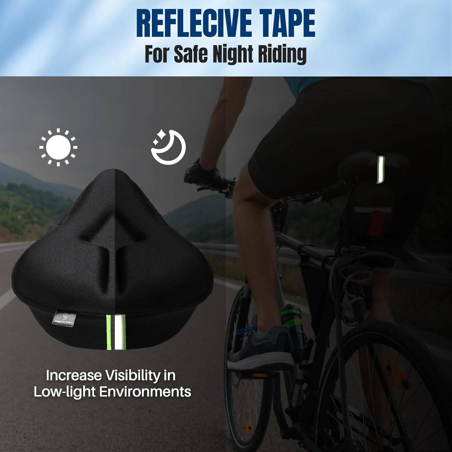 WOTOW Bike Seat Cushion, Soft Bike Seat Cover for Men Women, Padded with Gel and Memory Foam, Wide Comfortable Exercise Bike Seat Cushion Cover for Peloton, Stationary, Mountain and Cruiser Bikes image number 4