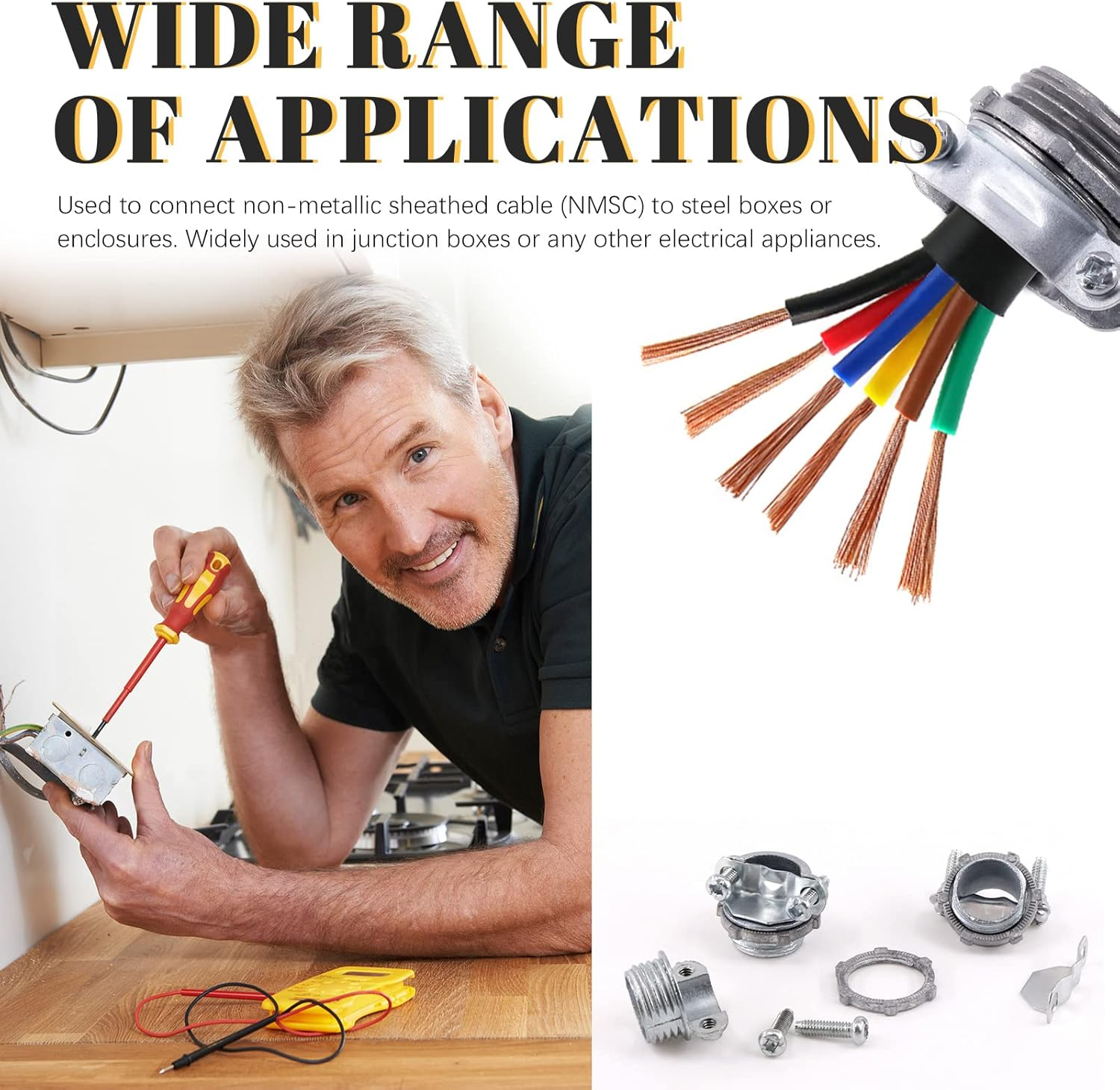 Hilitchi 15Pcs 1/2" Clamp Type Cable Connectors Assortment Kit, Clamp Type Connector Fittings Most Junction Box Cable Connector for Metallic Conduit Protect Cables