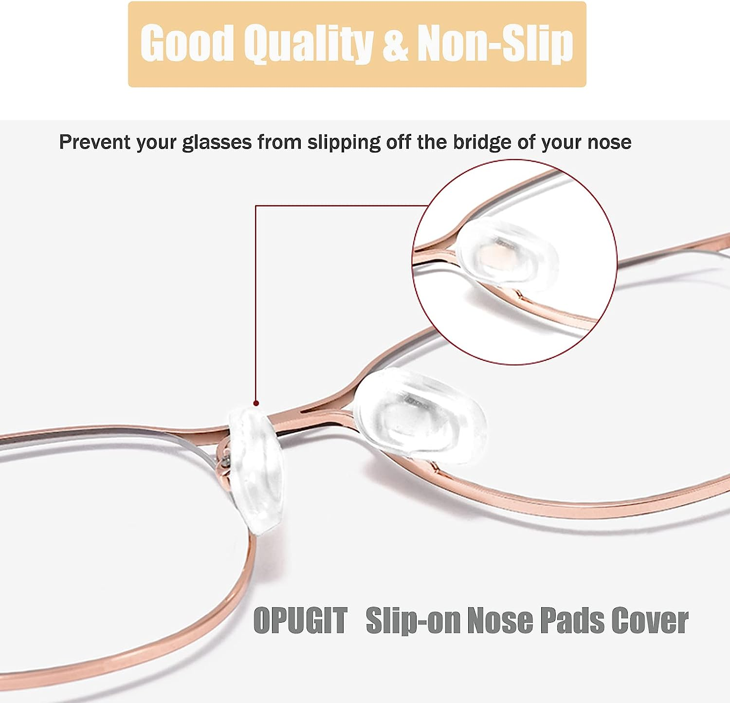 OPUGIT Eyeglass Nose Pad Covers, Slip-On Silicone Nose Pad for Glasses, Soft Eyeglass Repair Kit with Nose Piece Pads, Anti-Slip Eyewear Protective Covers Nose Bridge Pads(White,5 Pairs) - Black image number 6
