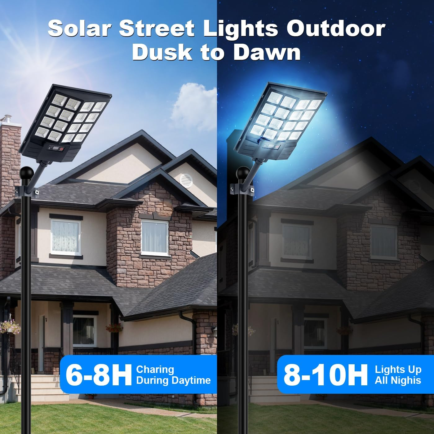 Solar Street Lights Outdoor, 1200W Large LED Solar Parking Waterproof Light with Motion Sensor Remote Control, 8500K Dusk to Dawn LED outside Security Flood Commercial Lighting for Yard image number 5