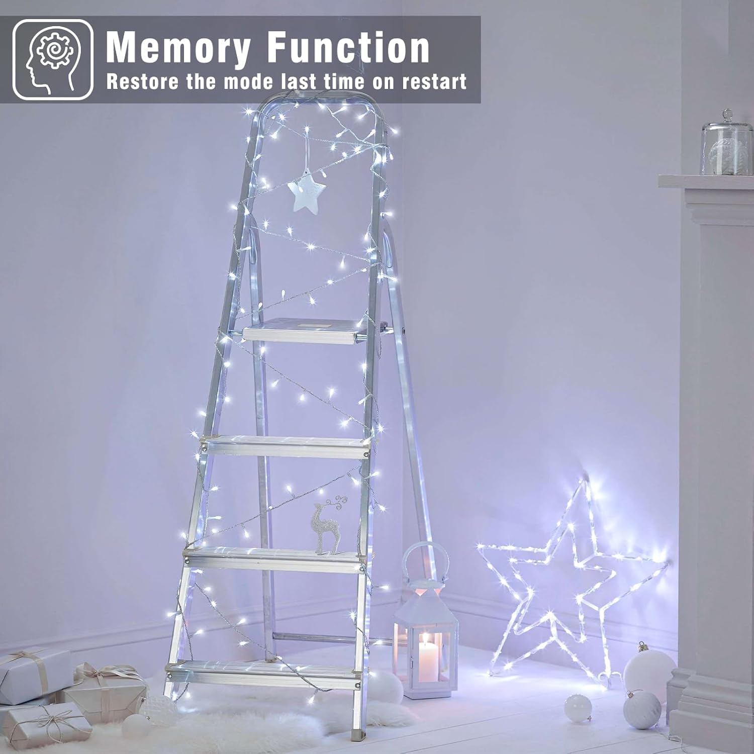 100Ft 300 LED White Christmas Lights Indoor Bedroom, Connectable White String Lights Outdoor Clear Wire, 8 Modes Twinkle String Lights Plug in for Room Tree Wedding Christmas Decoration