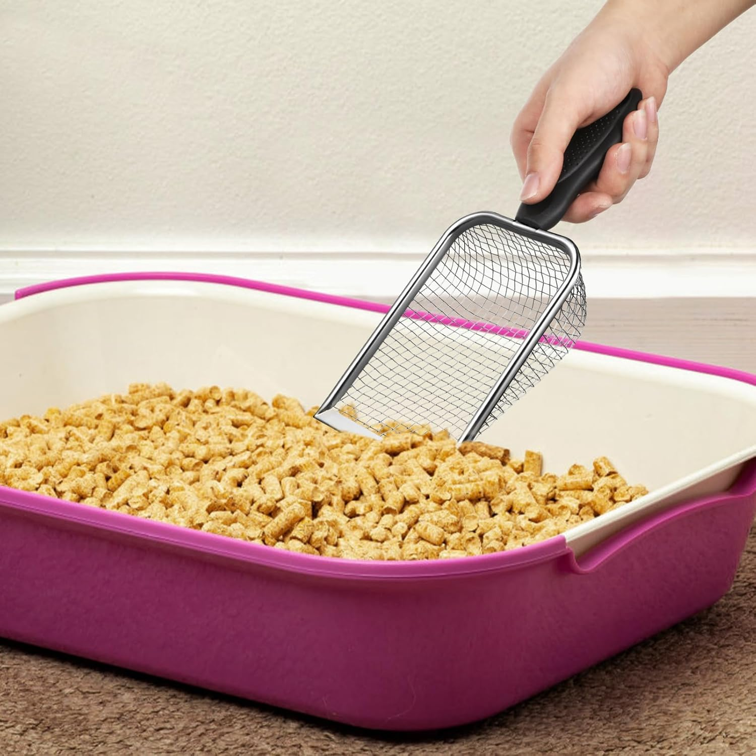 Toddmomy 2 Pcs Stainless Steel Cat Litter Scoop,Metal Cat Litter Scoop Sturdy Mesh Scooper Suitable for Cat Litter Box image number 2