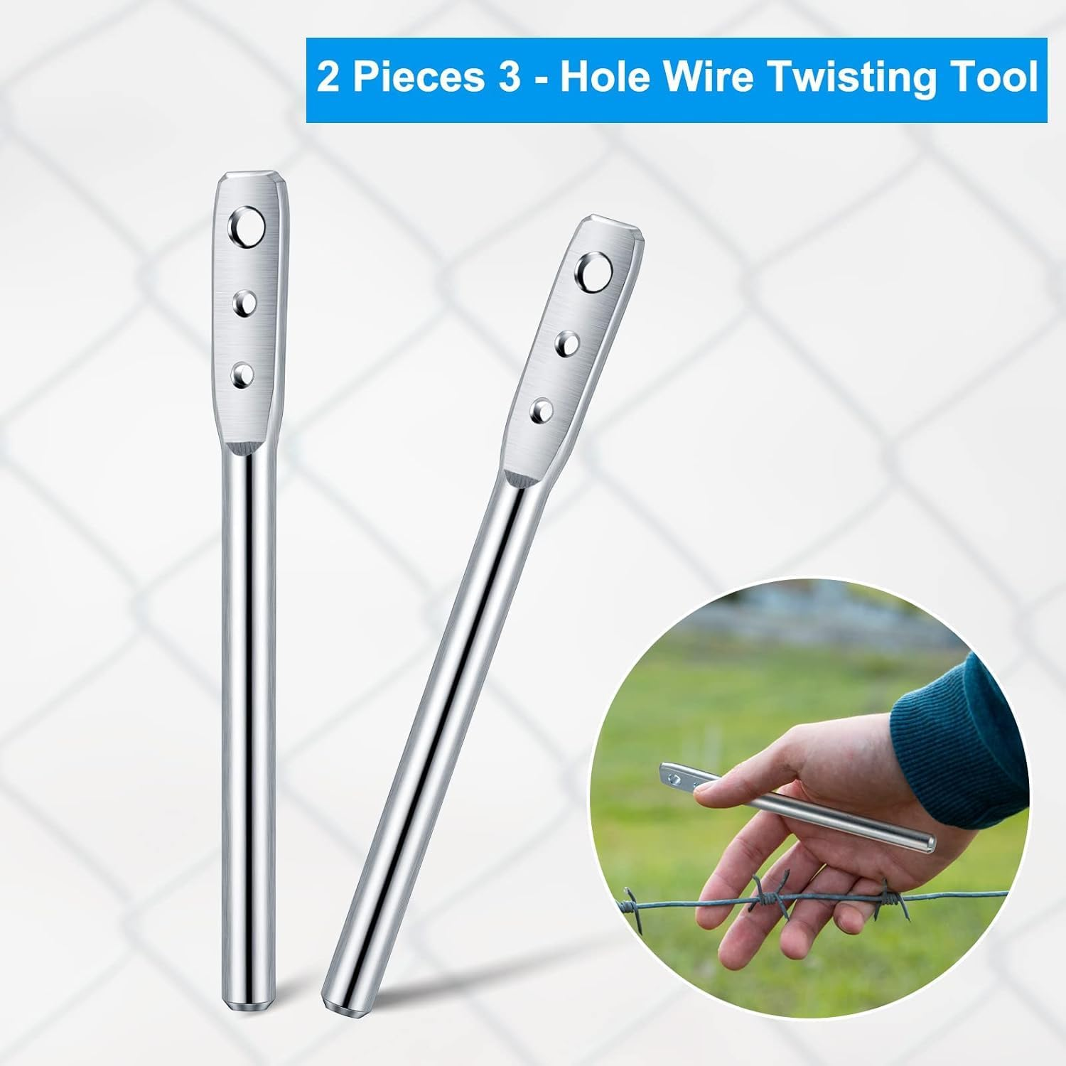 Liyquint 2 Pack Wire Twister Tool, 3 Hole Multi-Functional High-Tensile Wire Bender & Twisting Tool for Fixing Fence Wire and Wire Clip, Durable Fencing Tool (Silver) image number 5